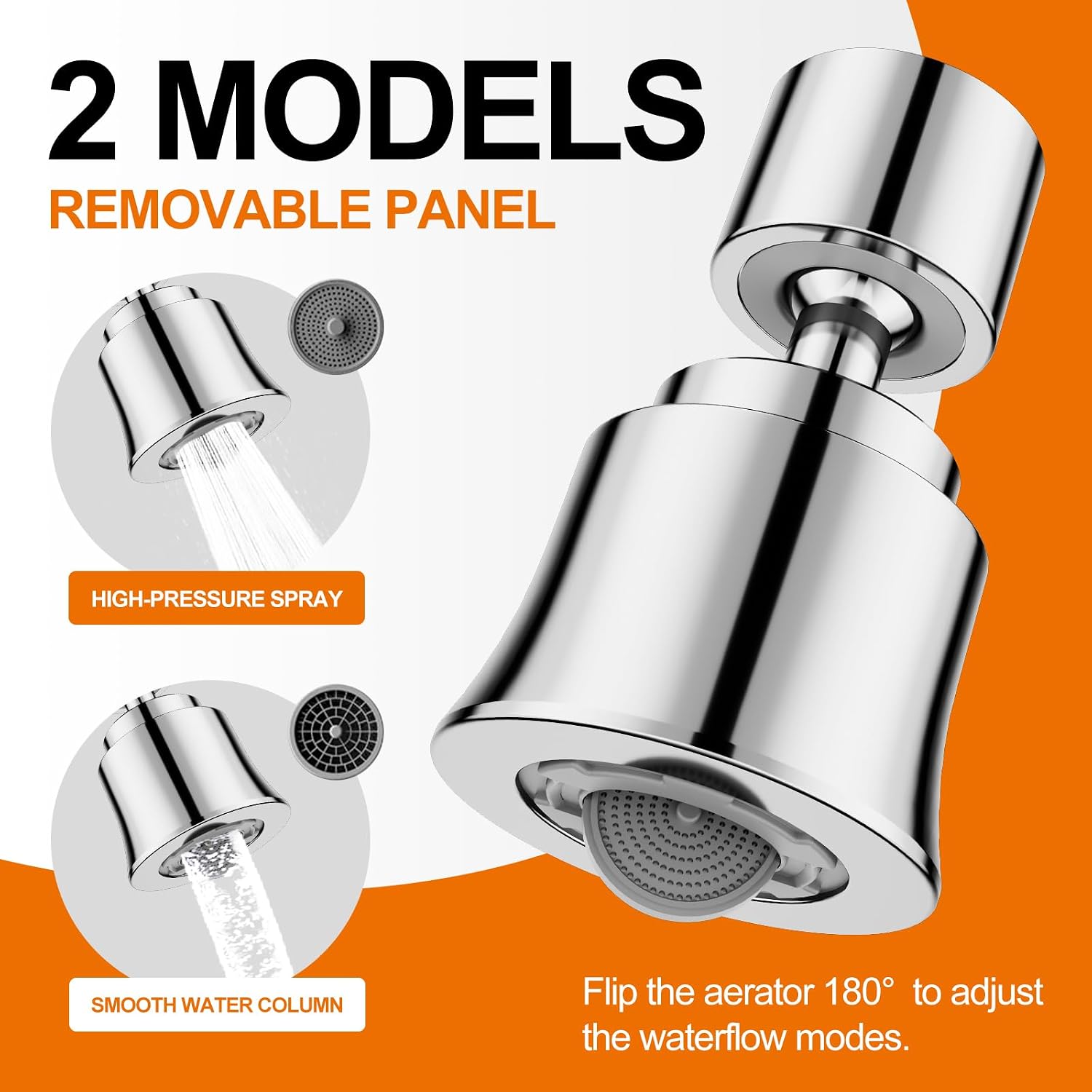 Metal Swivel Sink Faucet Aerator/Extender | 360° Swivel Faucet Sprayer Nozzle for Kitchen Bathroom, Dual Modes Sink Sprayer Attachment, Anti-clogging Design, Silver