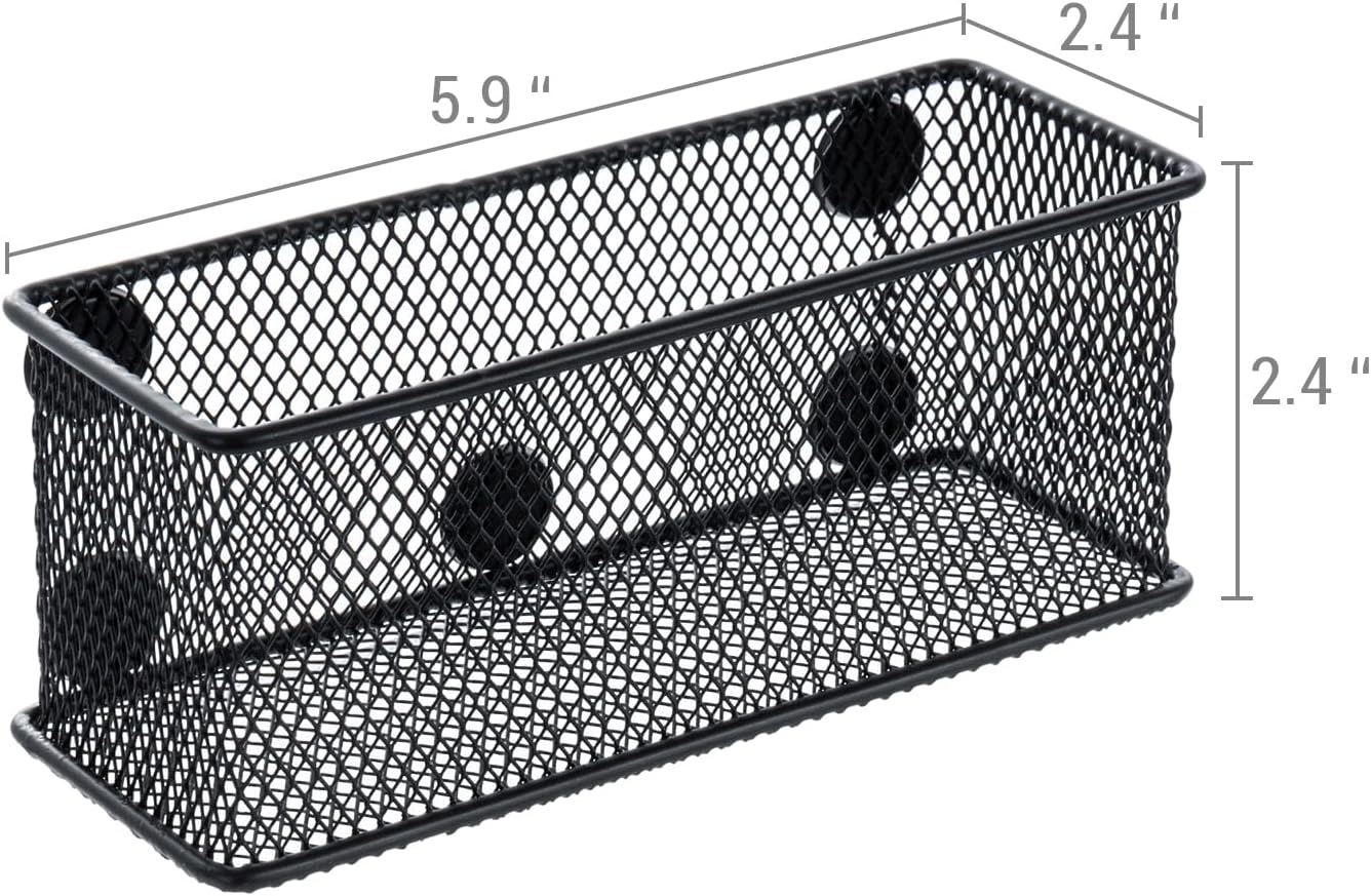 MyGift 3 Pack Black Metal Wire Mesh Magnetic Marker Holder for Whiteboard, Office Desktop Supply Organizer Basket for Pens, Pencils and Accessories