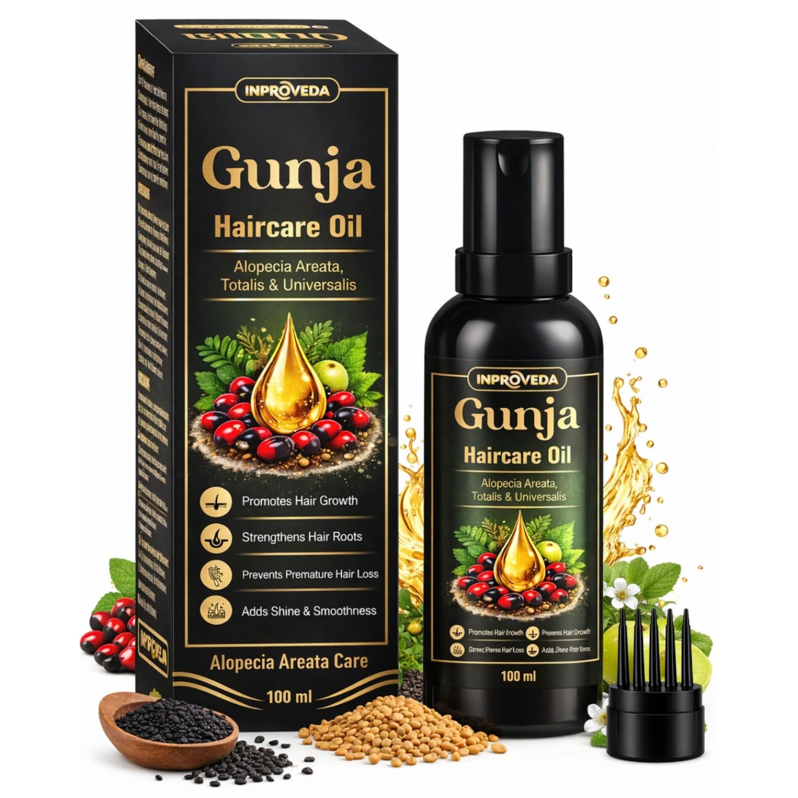 Gunja Haircare Oil - 100ml | Alopecia Areata & Beard, Ayurvedic Hair Oil | With Amla, Gunjadi, Camphor, Jatamansi & Bhringraj - 100ml | With Gunja, Amla, Bhrigraj, Jatamasi | For Men and Women