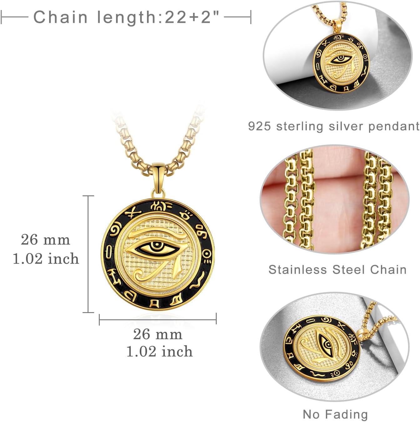 Egyptian Eye of Horus Necklace 925 Sterling Silver Gold Eye of Horus Pendant Necklace Men's Egyptian Jewelry Amulet Gifts for Men Women - Image 6