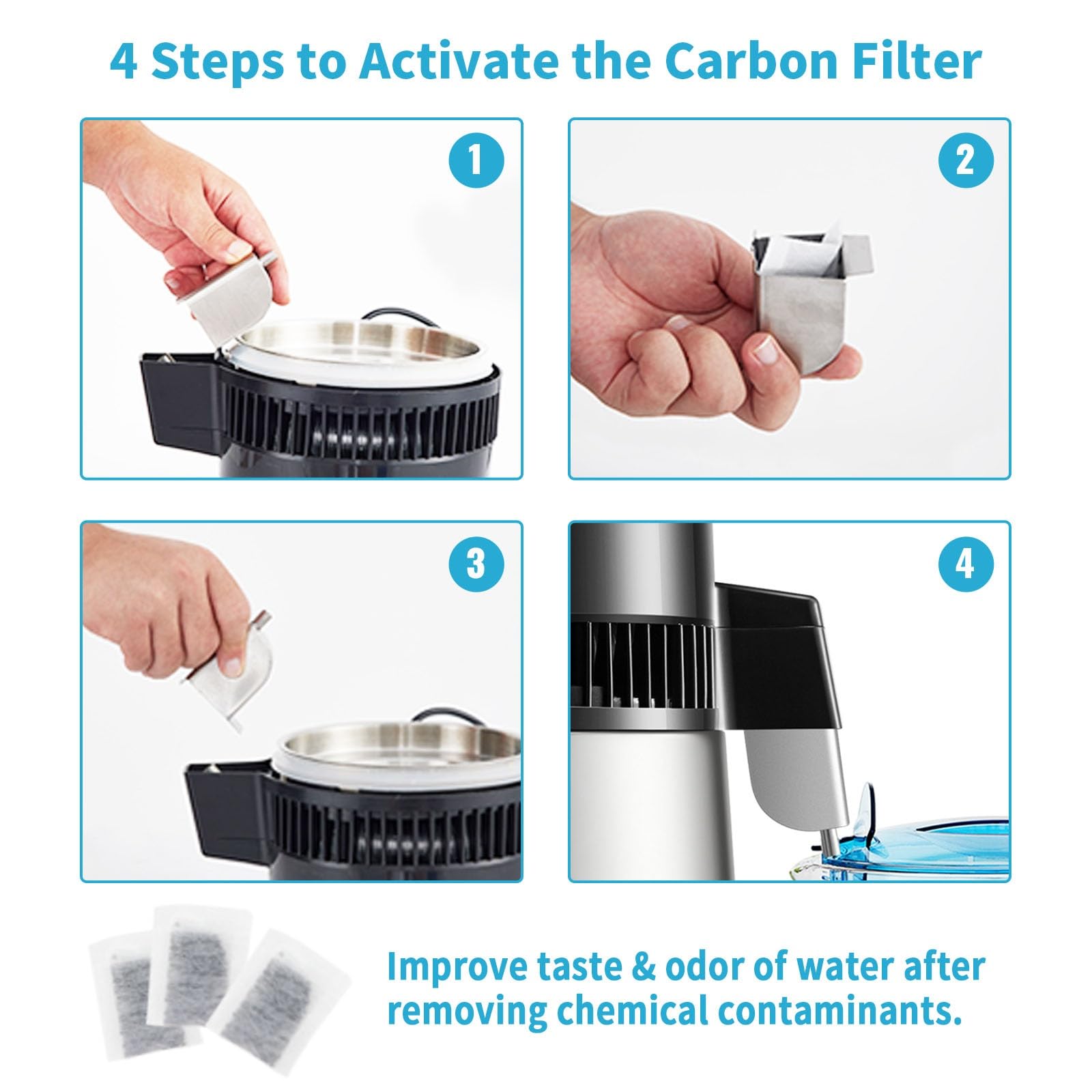 Destilador de Agua de Acero Inoxidable 304, destilador de Agua de 4 l, destilador de Agua de encimera con Recipiente de Vidrio y Temporizador con Pantalla de Temperatura Dual