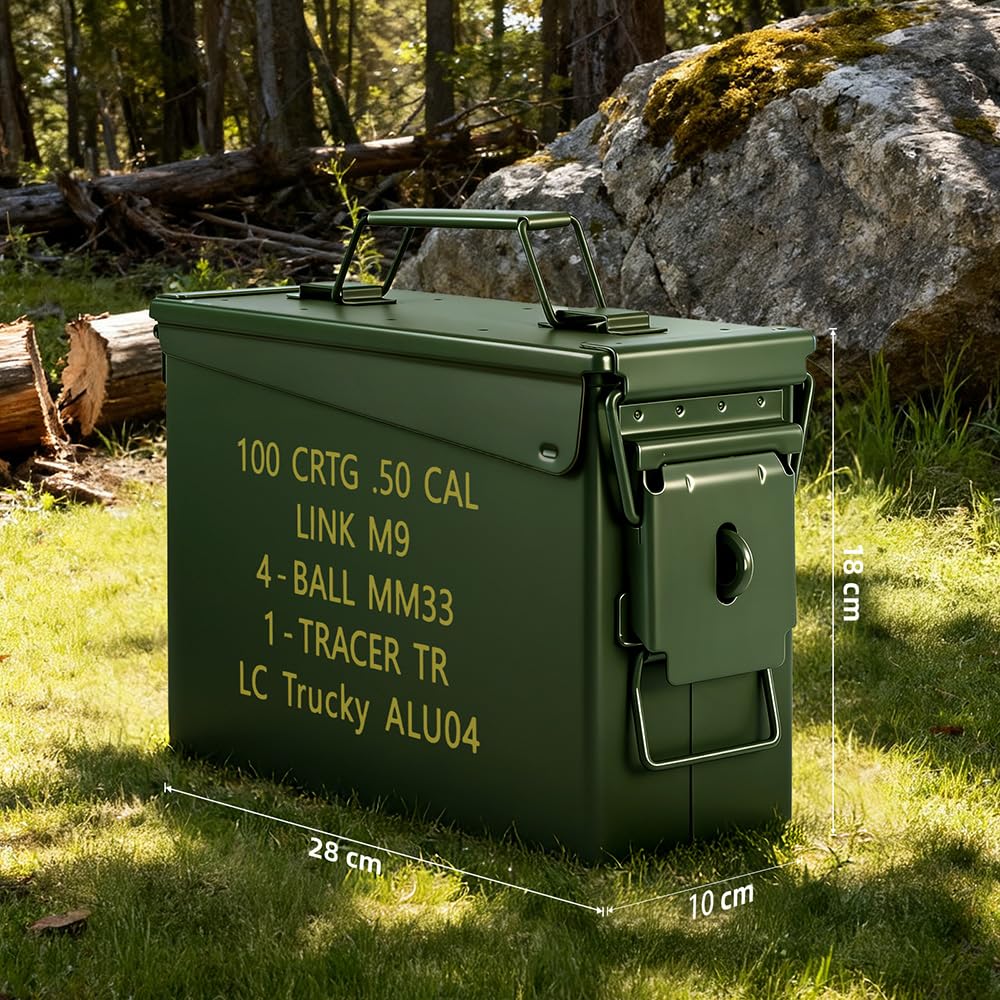 Trucky Munitionsbox Ammo Box 28x10x18 cm Metallkiste Munitionskiste Metallbox Aufbewahrungsbox mit Deckel Army Grün Metall - 2