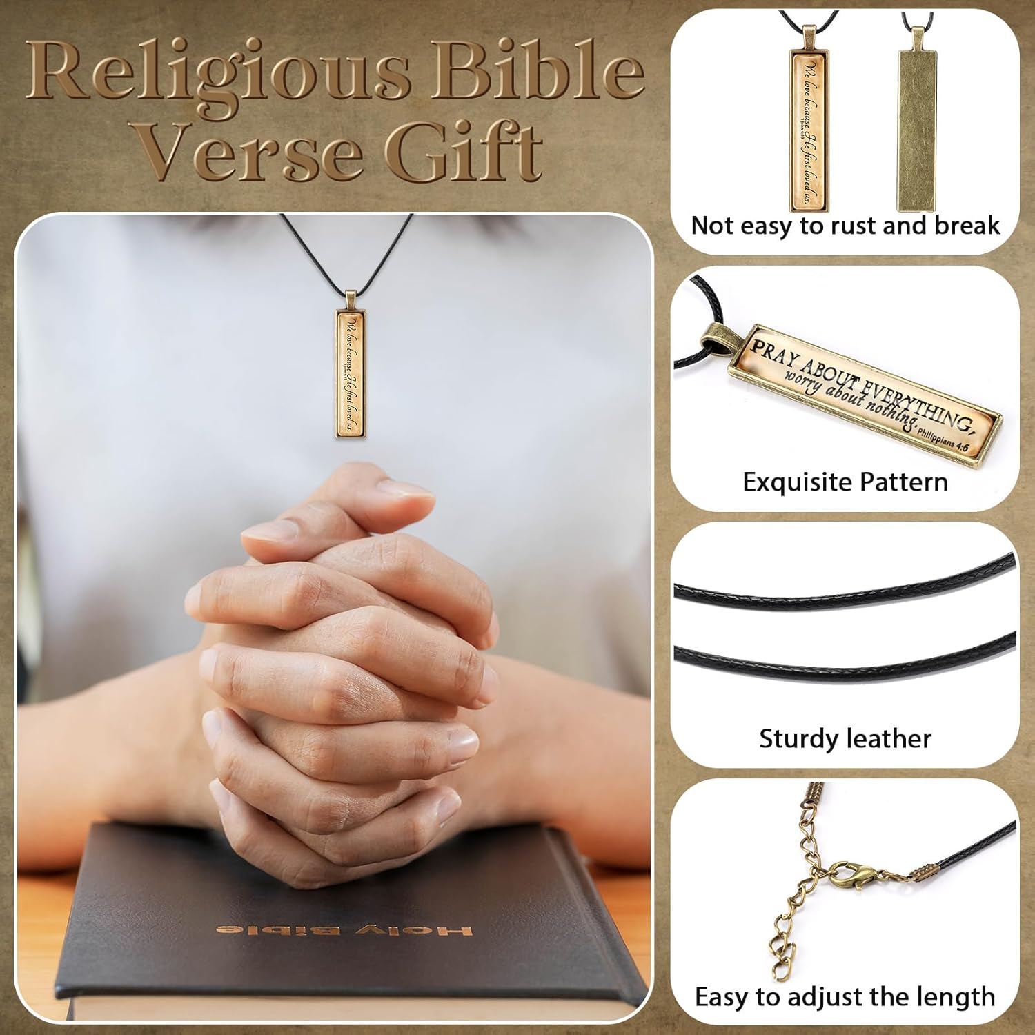 Sureio Christmas Vintage Religious Necklace Bulk Bible Verse Jewelry Pendant Christian Inspirational Prayer Gift for Women - Image 3