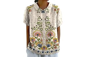 Topoffice Casual Floral Print Ruffle Short Sleeve Summer Shirt