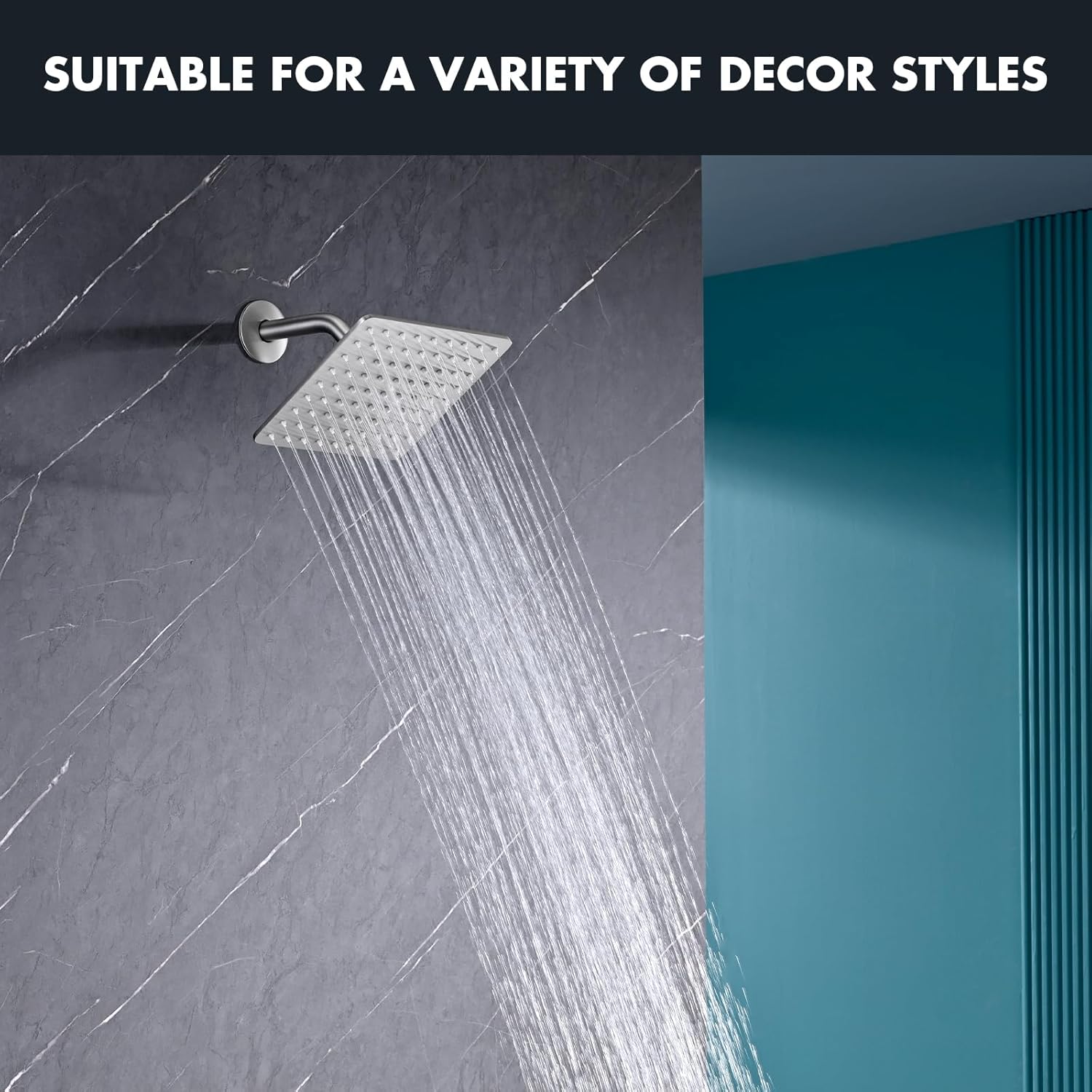 Rainfall Shower Head, Square Rain Shower Head Set - Ultra-Thin Design High Flow Stainless Steel Large Rain Shower Heads with Shower Arm and Flange (8-Inch, Brushed Nickel) M-RSH-S-BN