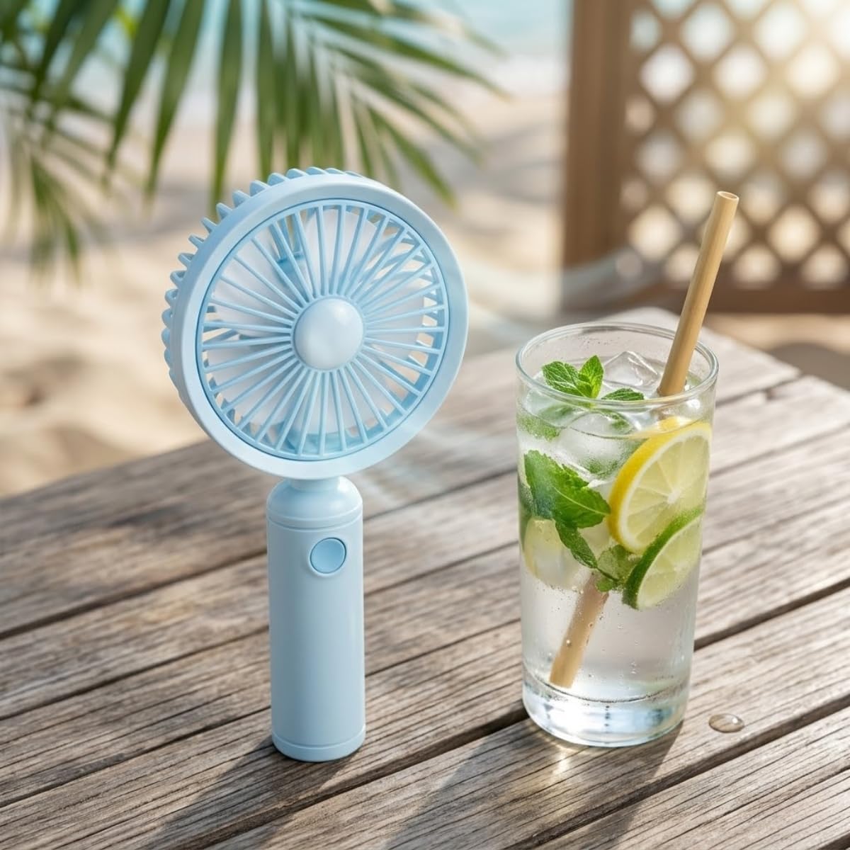 DEİNHAUS Mini-Fan Taşınabilir El Fanı, Masaüstü Standlı, USB Şarjlı, 16 cm, 3 Kademeli Hız Ayarlı Masaüstü & El Tipi Kompakt Boyut, Mavi (Model-4)