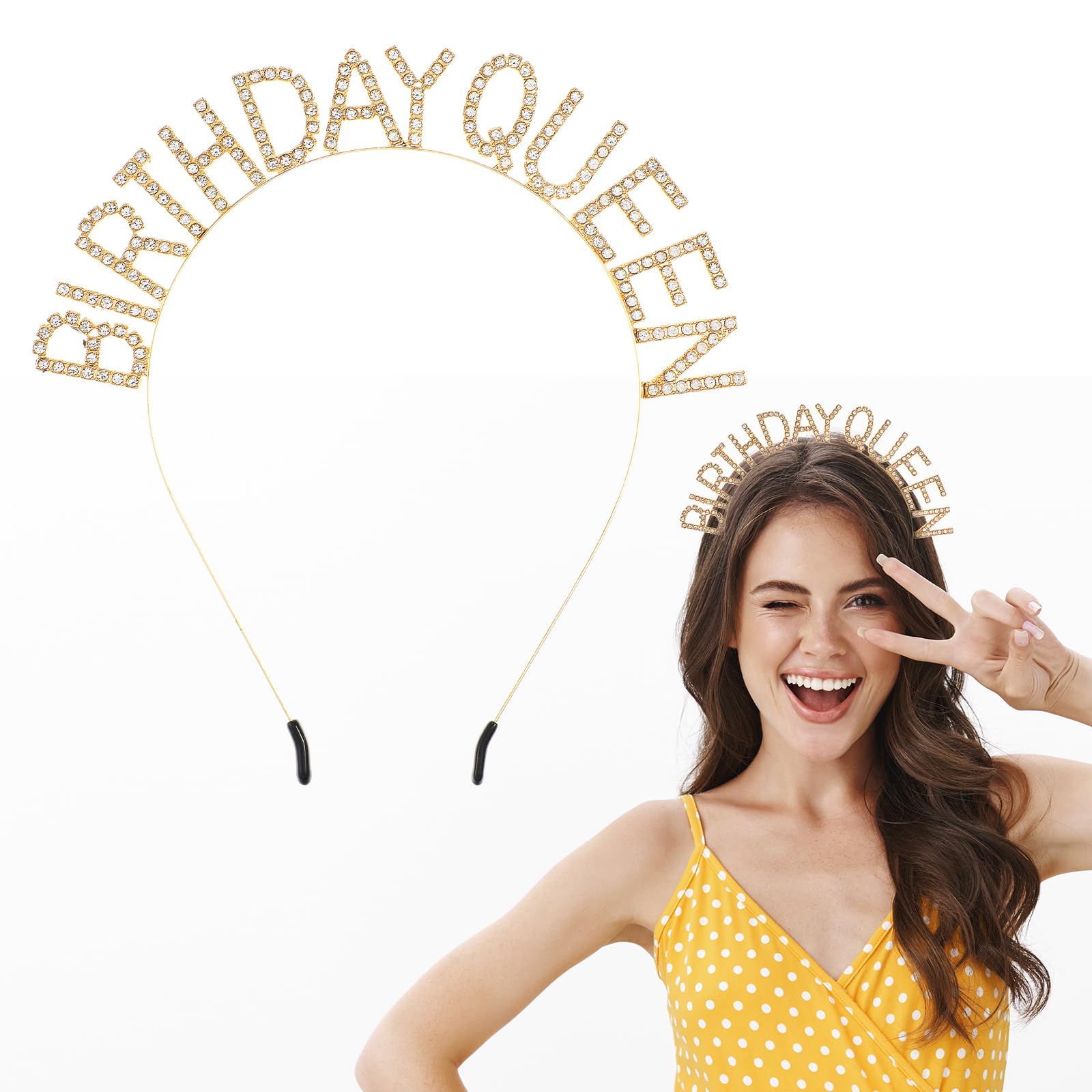 Birthday Queen Crown Gold Birthday Crown Tiara Queen Headband Bling Rhinestone Tiara for Women Christmas Party Decorations Accessories