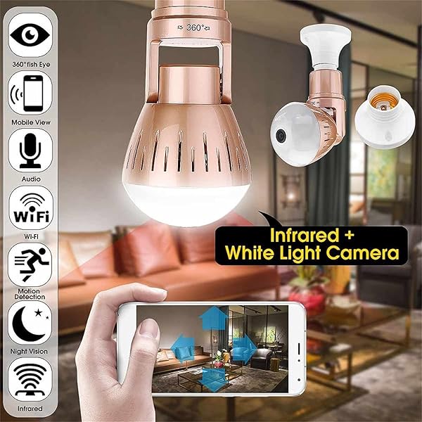 Lampadina WiFi telecamera IP panoramica wireless intelligente con base E27 sorveglianza di sicurezza per visione notturna audio bidirezionale con rilevamento del movimento 1080PBulb