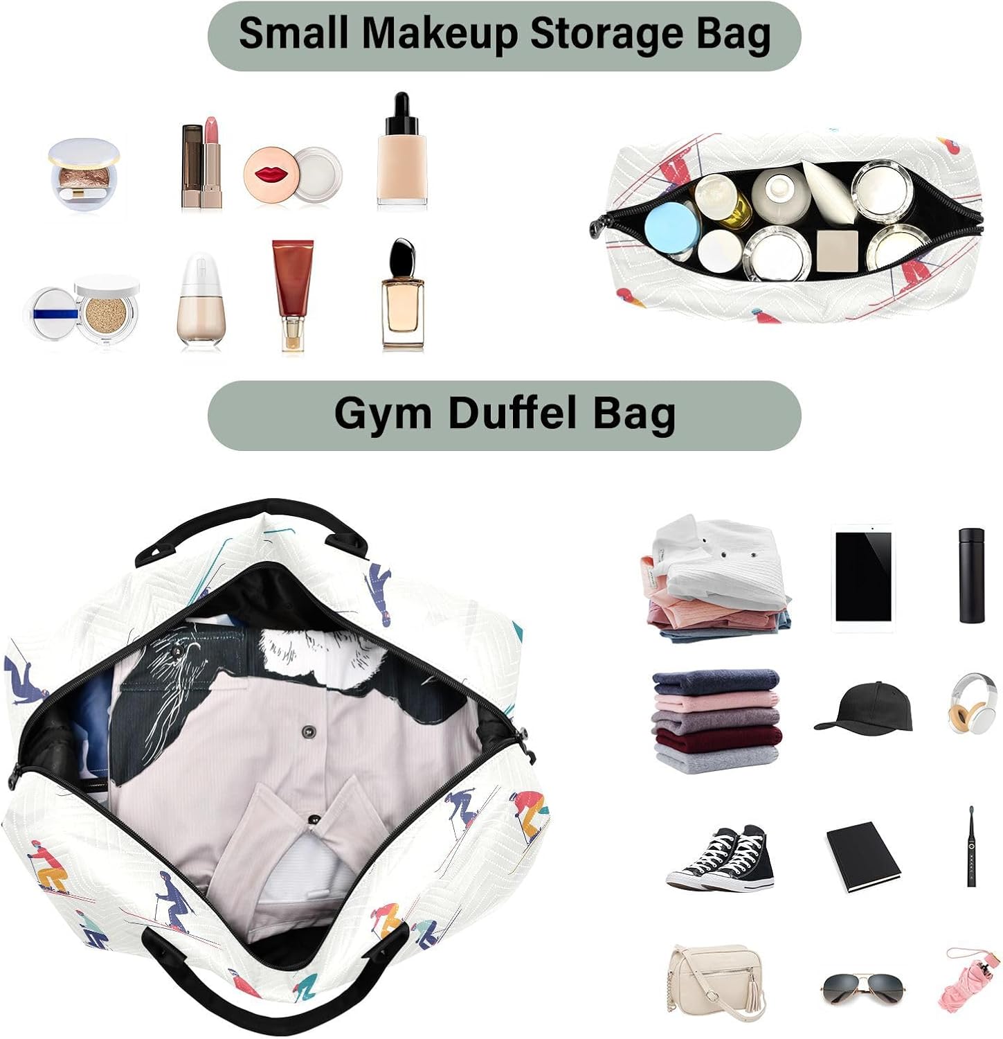 Decorative Travel Hand Bag skiing white image 4