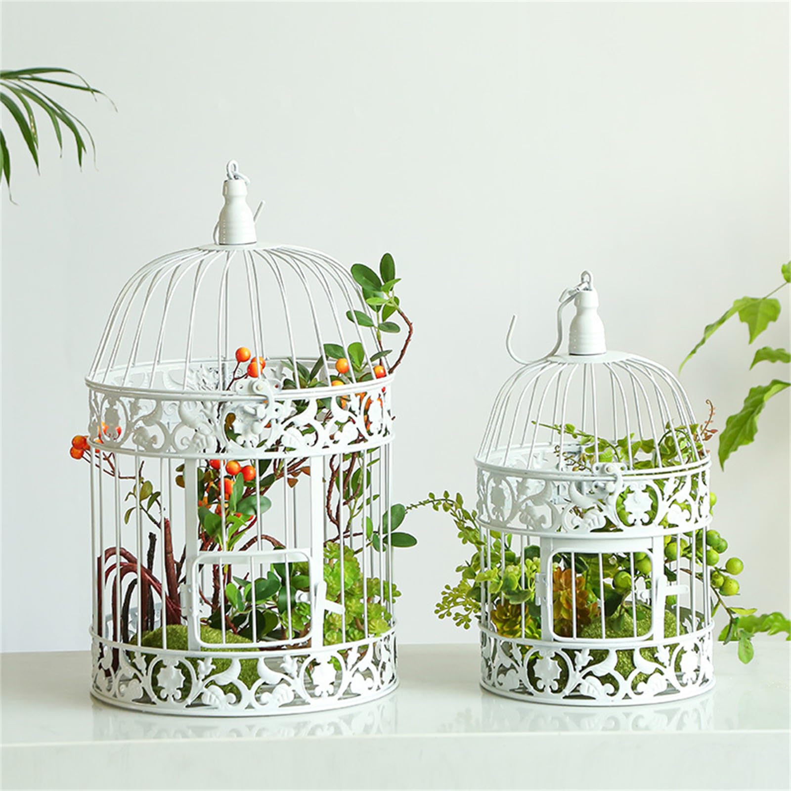 Cage décorative pour oiseaux en fer blanc pour mariages, événements, décoration de la maison, à suspendre avec crochet (35 x 19 cm)
