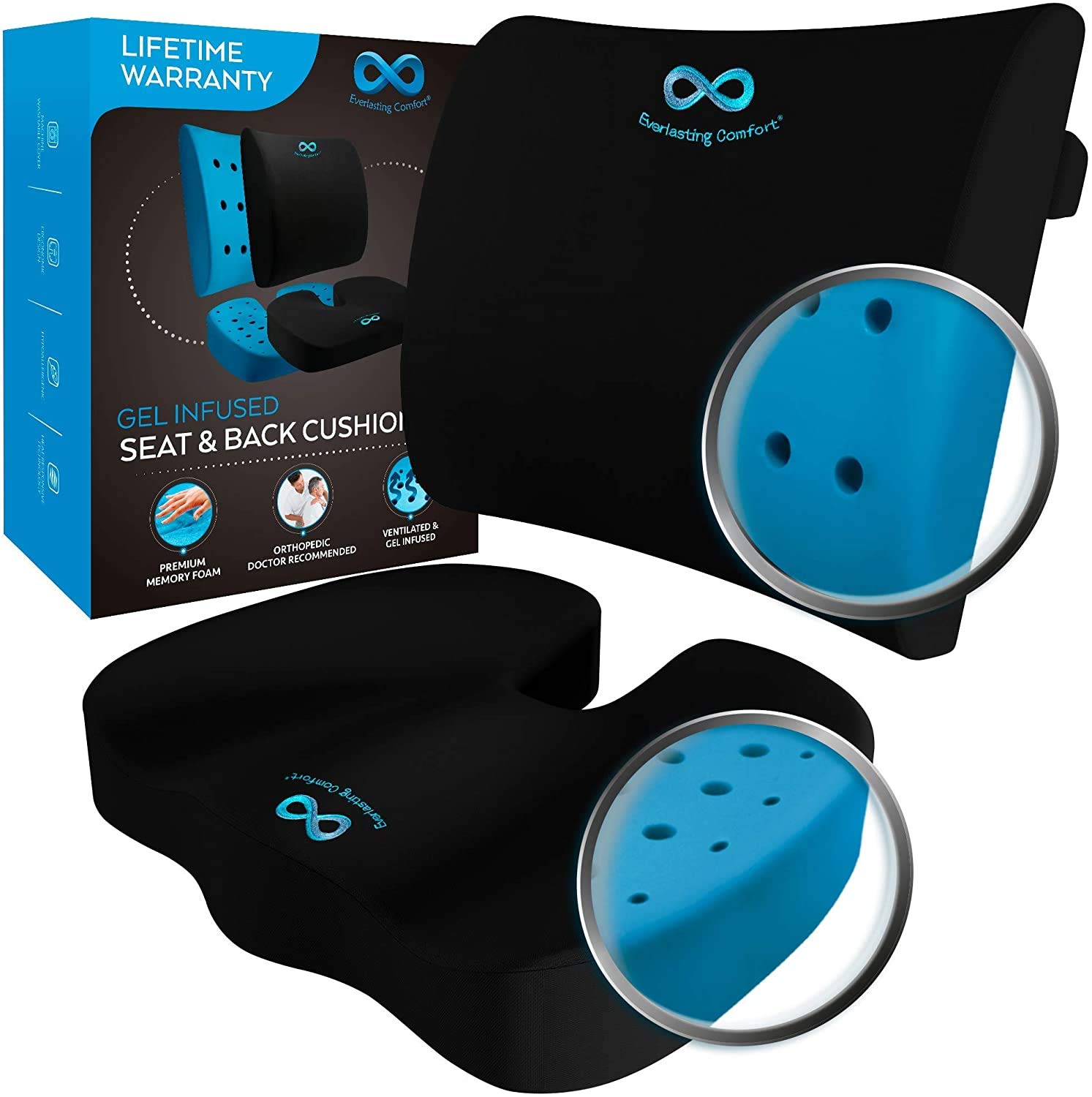 Everlasting Comfort Office Chair Seat Cushion and Lumbar Support Pillow