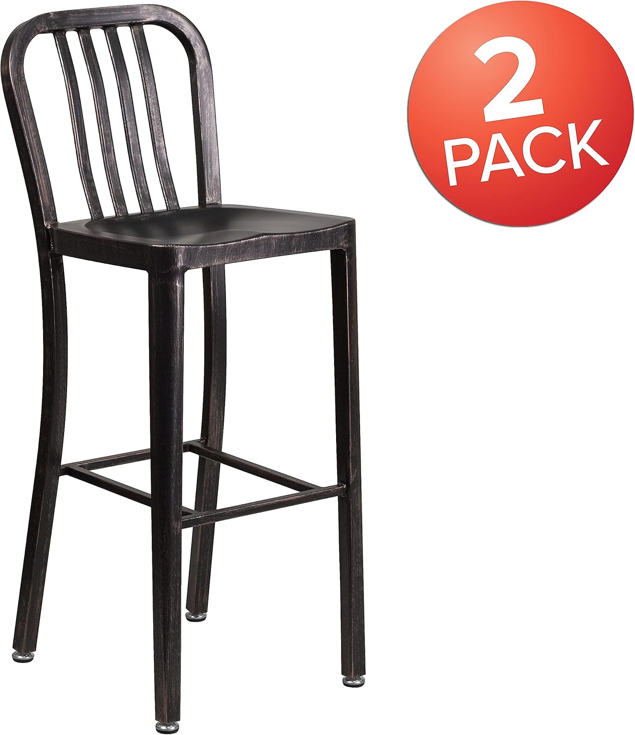 Flash Furniture Commercial Grade 2 Pack 30" High Black-Antique Gold Metal Indoor-Outdoor Barstool with Vertical Slat Back & Commercial Grade Black-Antique Gold Metal Indoor-Outdoor Chair : Patio, Lawn & Garden