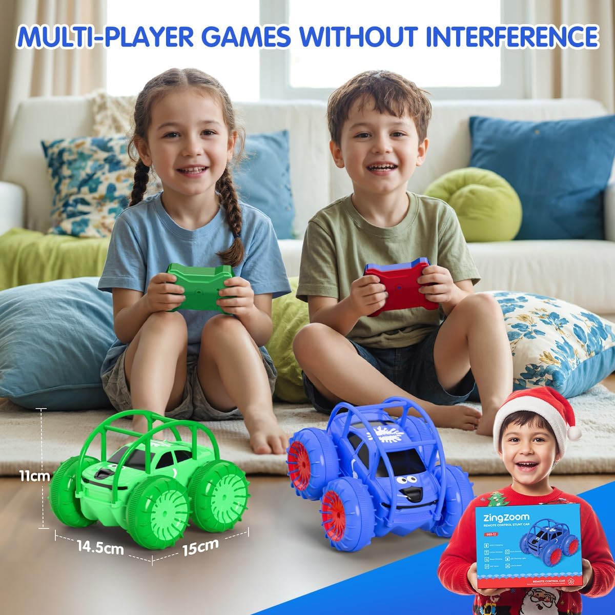 Remote Control Car, Fast Direct Charging RC Cars Amphibious 360° Rotating LED Rechargeable Stunt Car 2.4Ghz 4WD All Terrain RC Race Cars Toy Christmas Birthday Gift for Kids Boys Girls Aged 3-12 years - Image 6