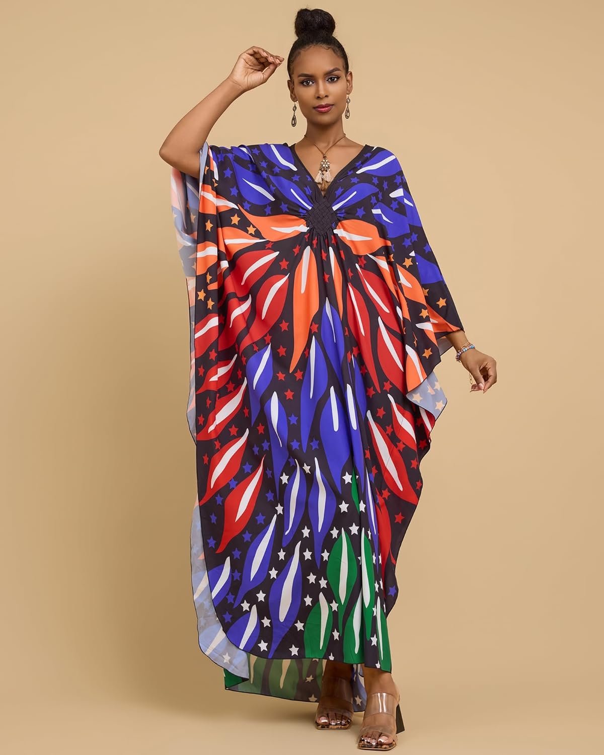 Bsubseach Kaftan Dresses for Women Batwing Sleeve Beach Cover Up Plus Size Swimsuit Coverup Caftan Loungewear Dark Blue - Image 3