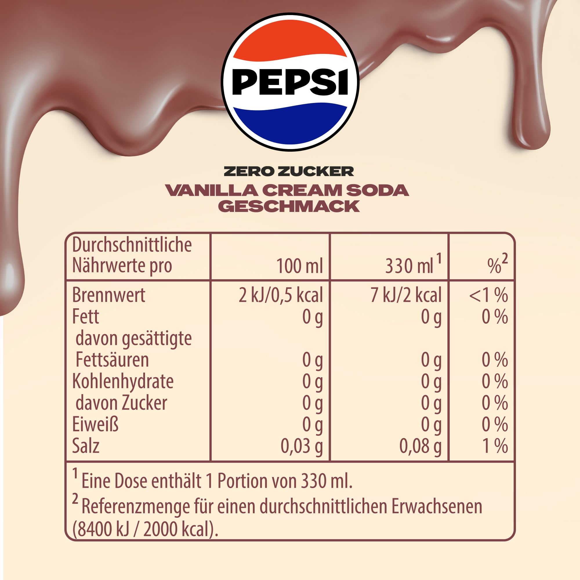 Pepsi Zero Zucker Vanilla Cream Soda Geschmack in der Dose, Einweg (24 x 0,33l)