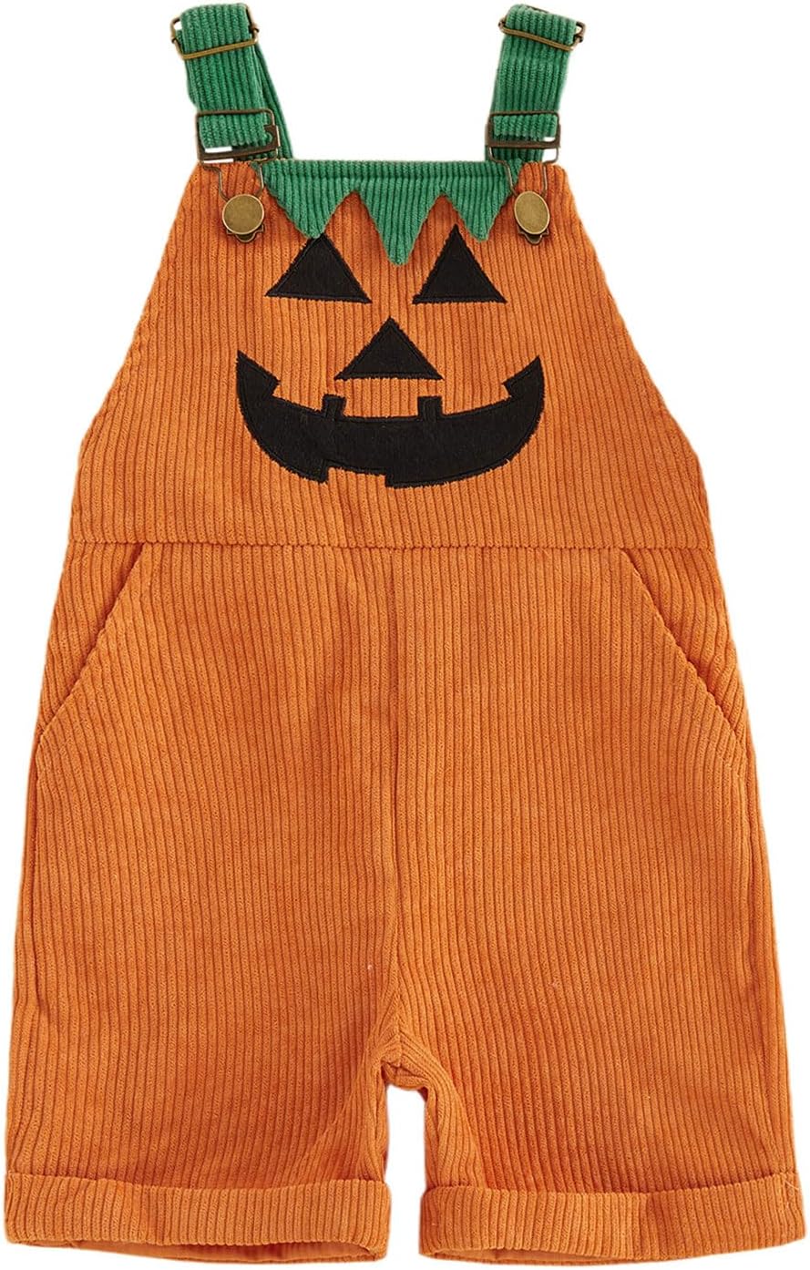 Toddler Halloween Outfit Baby Boy Girl Pumpkin Face Overalls Sleeveless