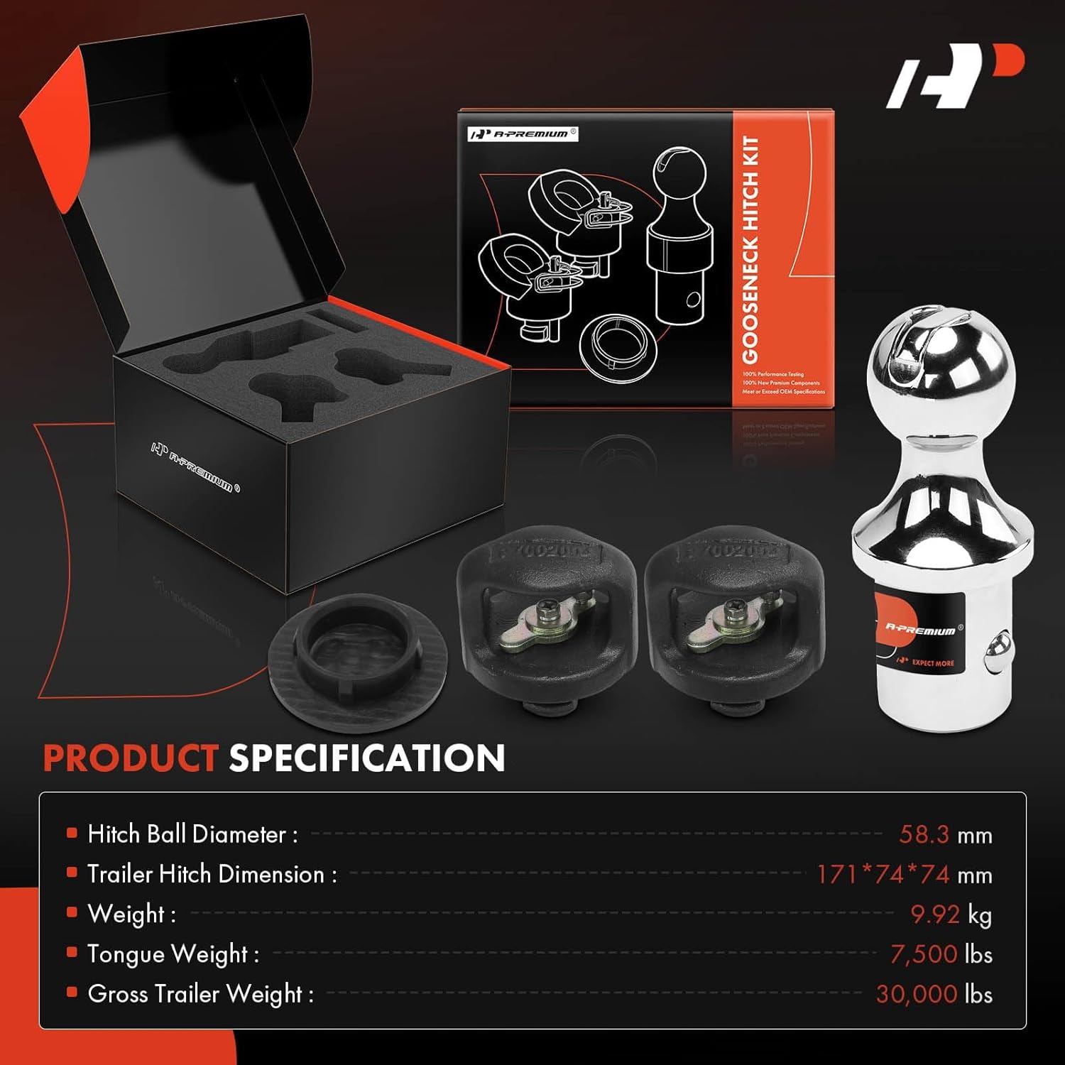 A-Premium 2-5/16 Inch Gooseneck Trailer Hitch Ball Kit 30,000 lbs GTW Compatible with Ford F-250/F-350/F-450 Super Duty & Chevrolet Silverado 2500/3500 HD & GMC Sierra 2500/3500 HD & Nissan Titan XD