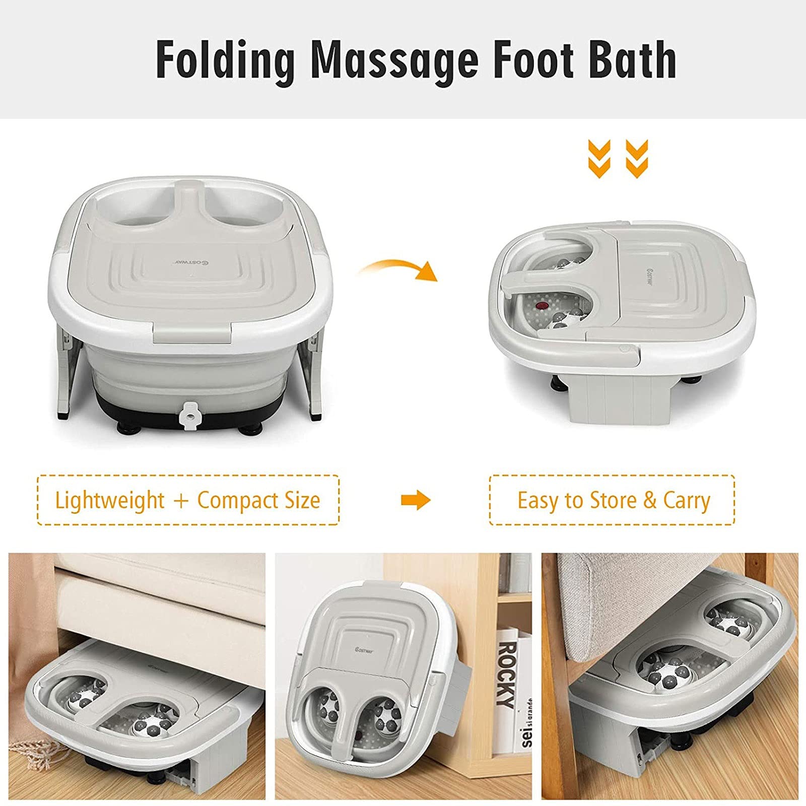 HMTE Masajeador de baño de SPA para pies, bañera de salón de pies Plegable con Temperatura de Calentamiento Ajustable y Rodillo eléctrico, fácil operación, Luces infrarrojas, función de Burbujas