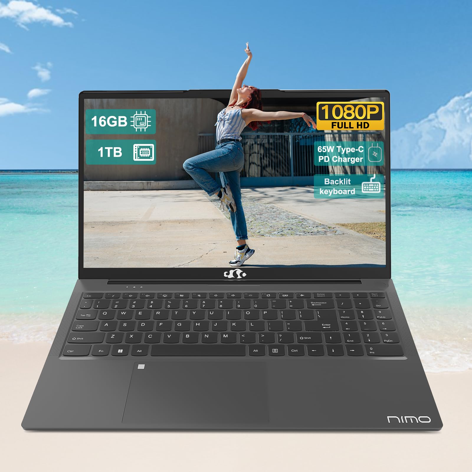 NIMO-Laptop 15.6 Student-Laptop, Intel 12th Generation Processors, 16GB RAM 1TB SSD, Backlit Keyboard Fingerprint FHD Laptop Wi-Fi 6 Windows 11 Laptop for School Home Travel