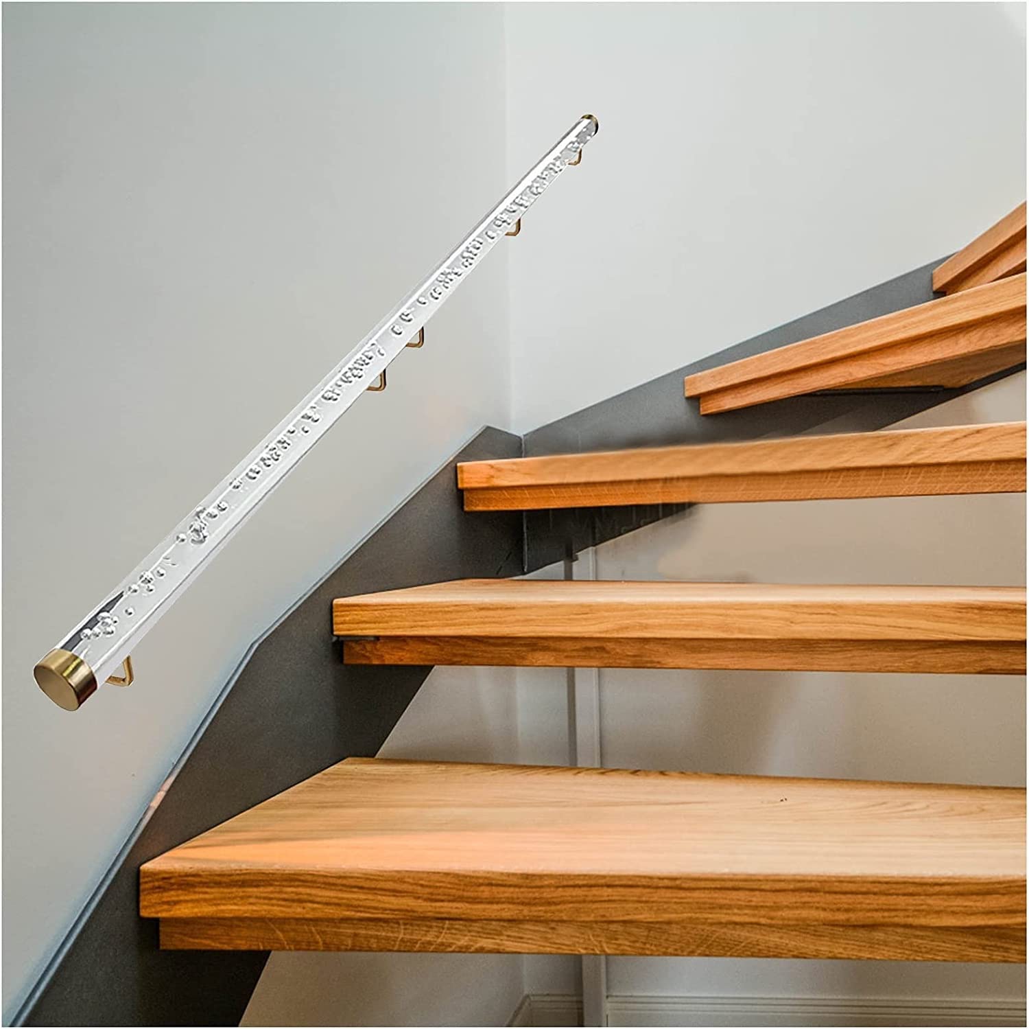 Wall Mount Acrylic Crystal Transparent Stair Handrail, Indoor Hallway Loft Staircase Railing Wall Mount Banister Loft Grab Rail, for Protect Elderly Kids Safety, 1ft-20ft