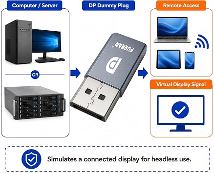 DP Dummy Plug Display Emulator-DisplayPort Headless Ghost Display EDID Emulator,Virtual Display Adapter4K(fit Headless 1920x1080@60Hz/2560x1600@30Hz/3840x2160@17hz) (DP-2K-30Hz-1P)