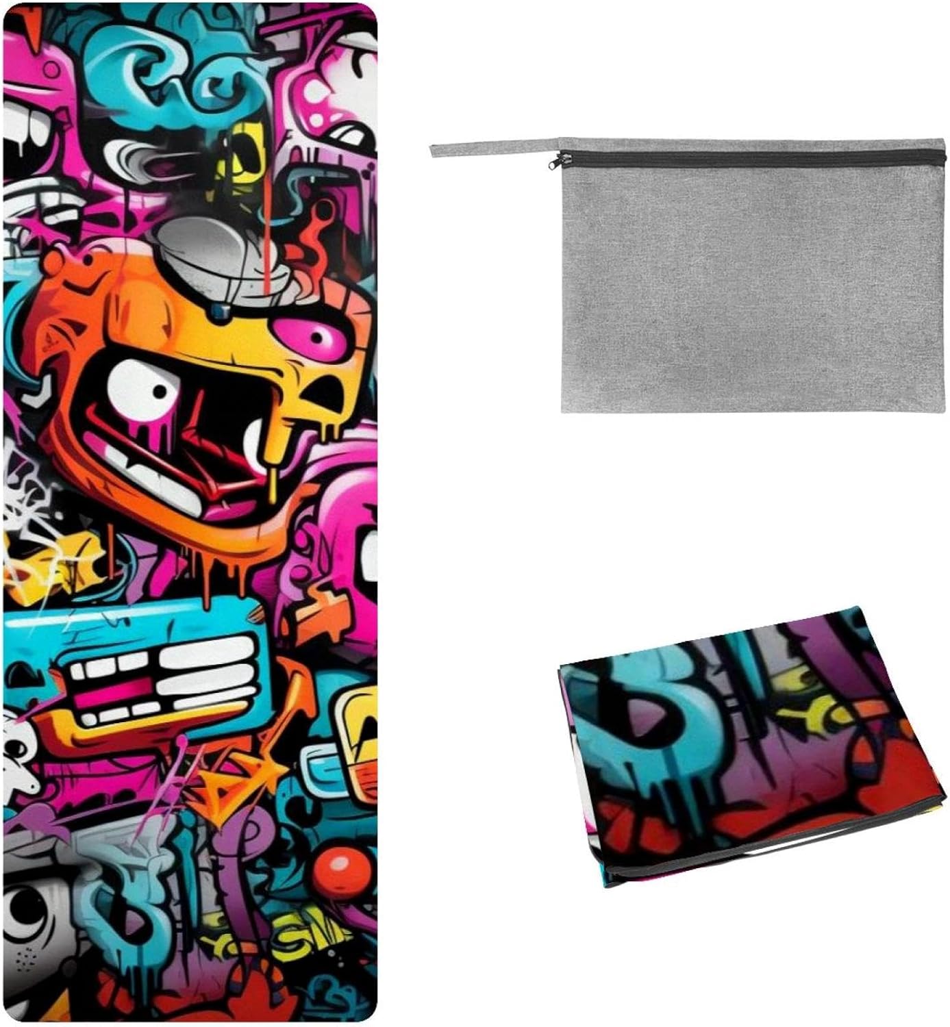 Yoga Towel, Colorful Graffiti Pattern Non Slip Sweat Absorbent Hot Yoga Mat Towel for Hot Yoga, Pilates and Fitness - 72.8" x 26.8"