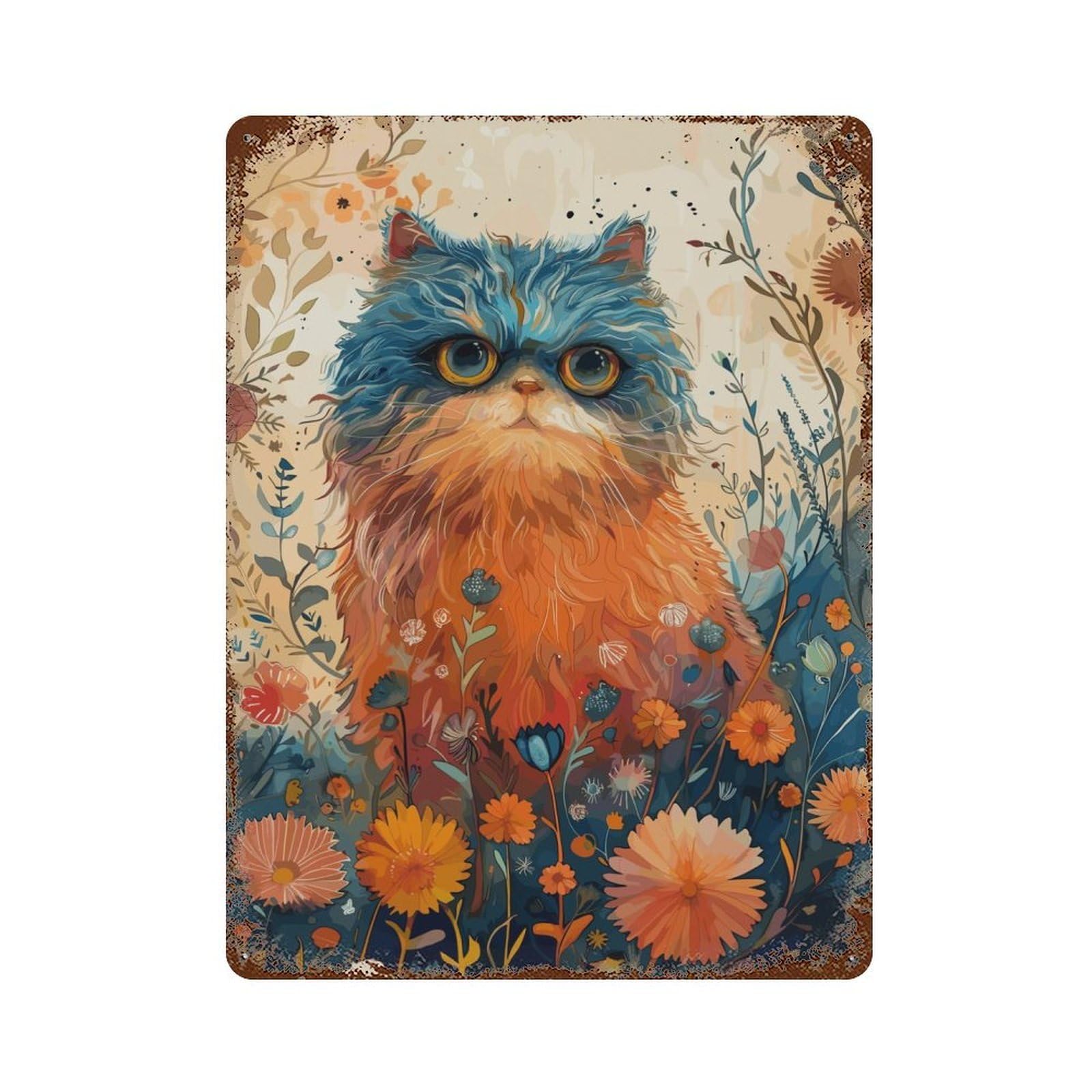 Persian Cat Retro Metal Sign 15.7"x11.8", Classic Wall Plaque for Garage, Pub Or Kitchen