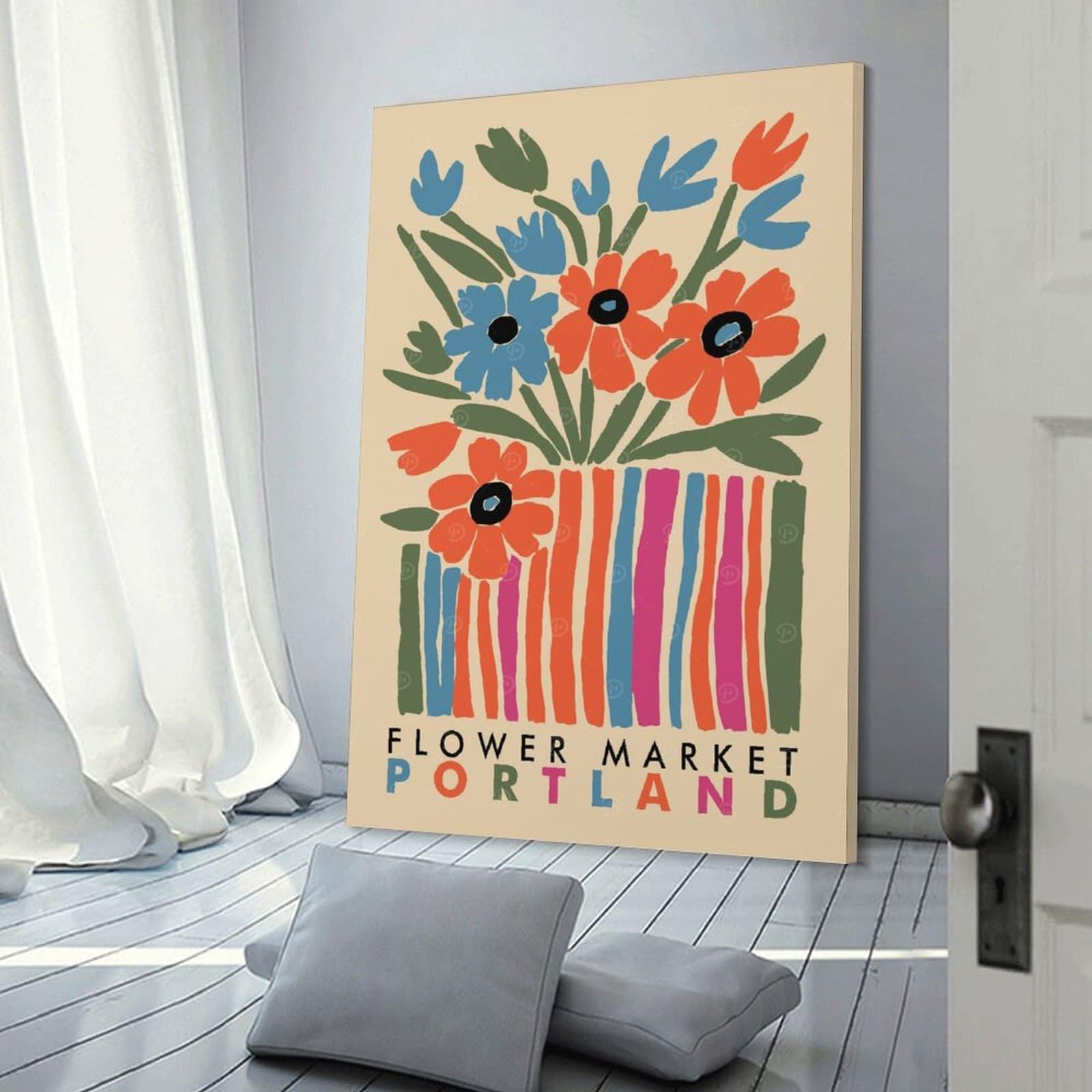 Junmoney Flower Market Portland Art Print Wall Picture Print 20x30inch(50x75cm), for Hallway, Lounge Or Guest Room, Gift Idea for Housewarming And Birthdays