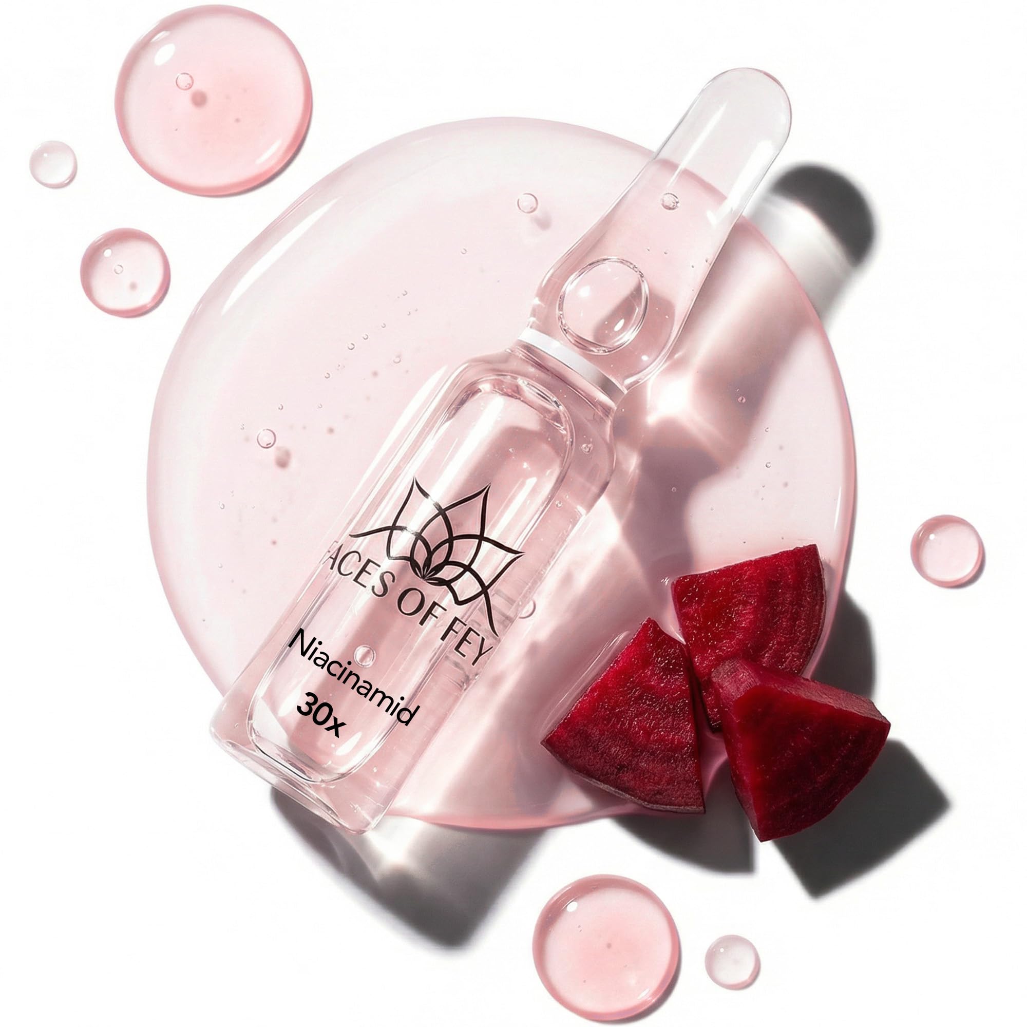 Niacinamid Booster FACES OF FEY - 30x1,3ml Ampullen mit 10% Niacinamid & Rote Beete - Dermaroller & Microneedling Serum fürs Gesicht - verfeinert Poren, mattiert & klärt unreine Haut, vegan