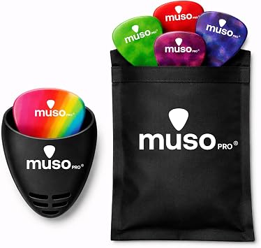 Guitar Picks Holder with 15 Picks, Plectrum for acoustic -Celluloid Plectrums for Acoustic & Electric Guitar, Bass & Ukulele, Thin, Medium and Thick Set.
