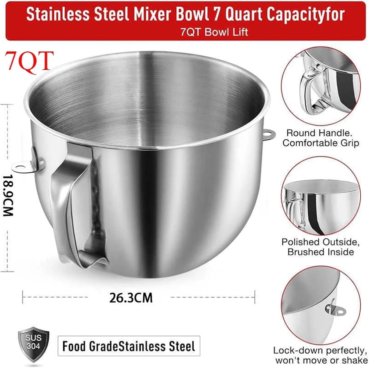 Dough Hook Paddle,Compatible For Kitchenaid,7 Quart Mixer Aid Attachment Parts Accessories Stand Wire Whip Convenient(Stainless steel pulp)