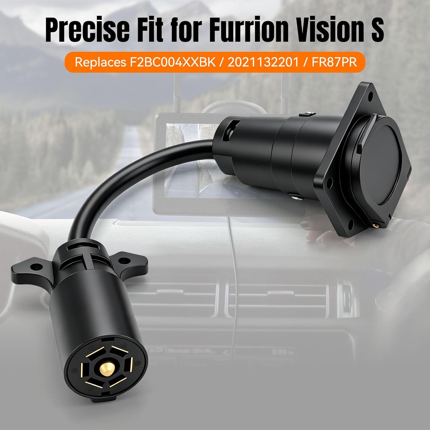 Jerbor 7-Way Vehicle Power Adapter with Power Switch Fit for Furrion Vision S, Direct Replace F2BC004XXBK FR87PR 2021132201, 12V DC Plug & Play Trailer Adapter for RV Backup Camera System