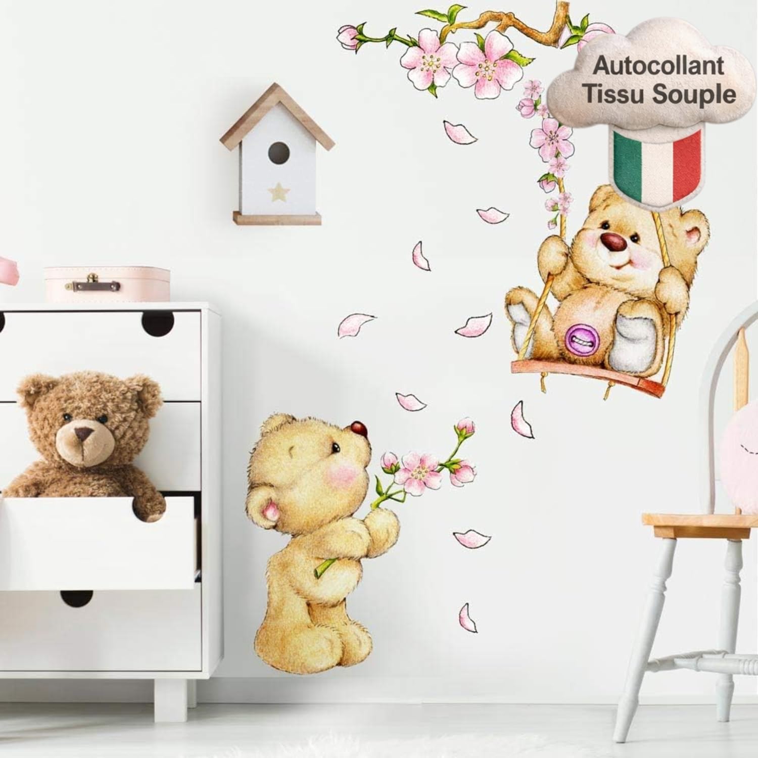 Sticker mural en matériau tissu écologique kina au design graphique ours