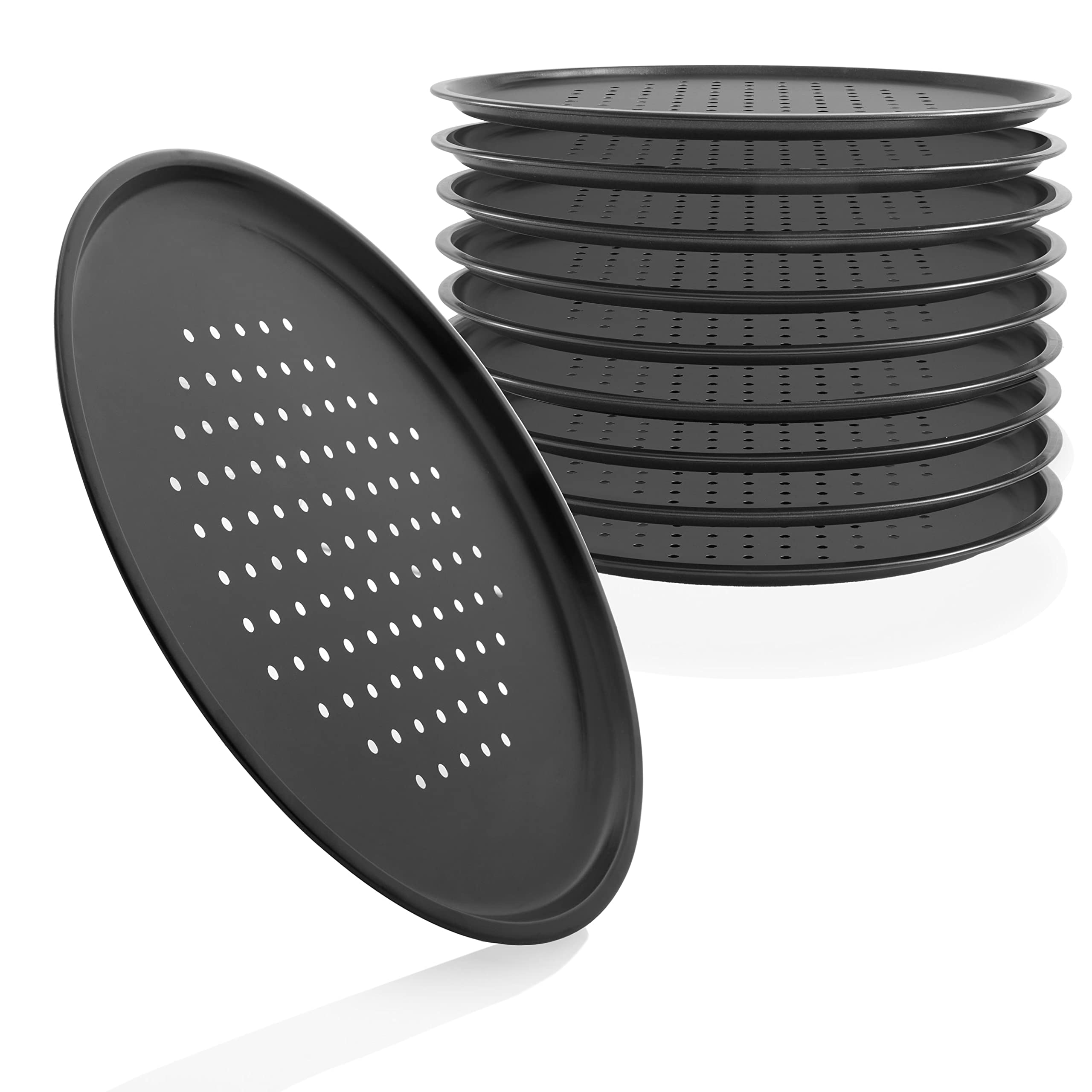 Grizzly Pizzablech, 10er Set, 30 cm, gelocht, Antihaftbeschichtung, Carbonstahl, perforiertes Backblech für knusprige Pizza