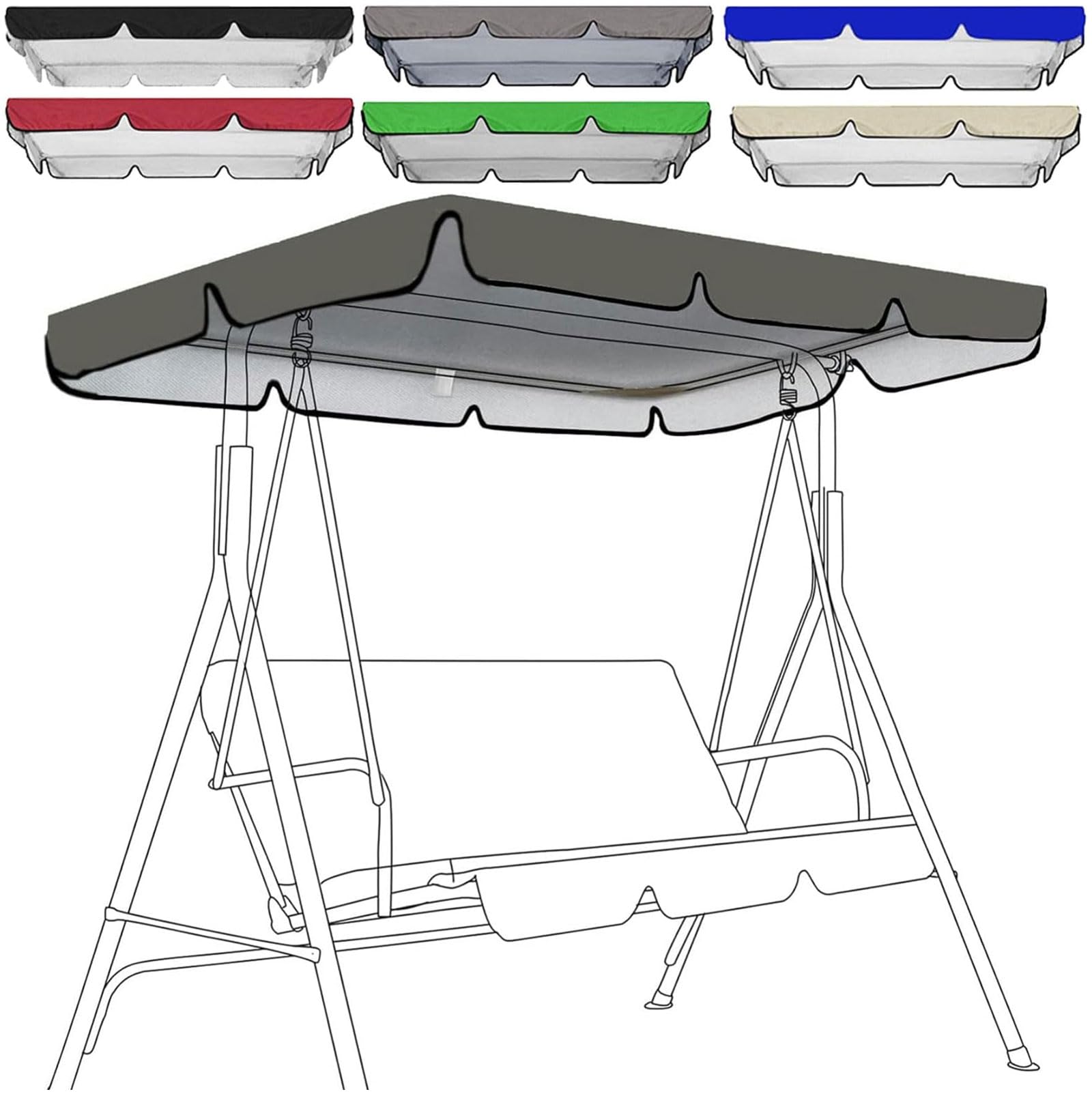 Swing Seat Canopy Replacement 3 Seater,Replacement Canopy For Swing Seat 3 Seater Sizes Garden Hammock Cover,Patio Hammock Swing Chair Top Cover For Garden Outdoor (Size:142 * 120 * 18cm,Color:Grey)