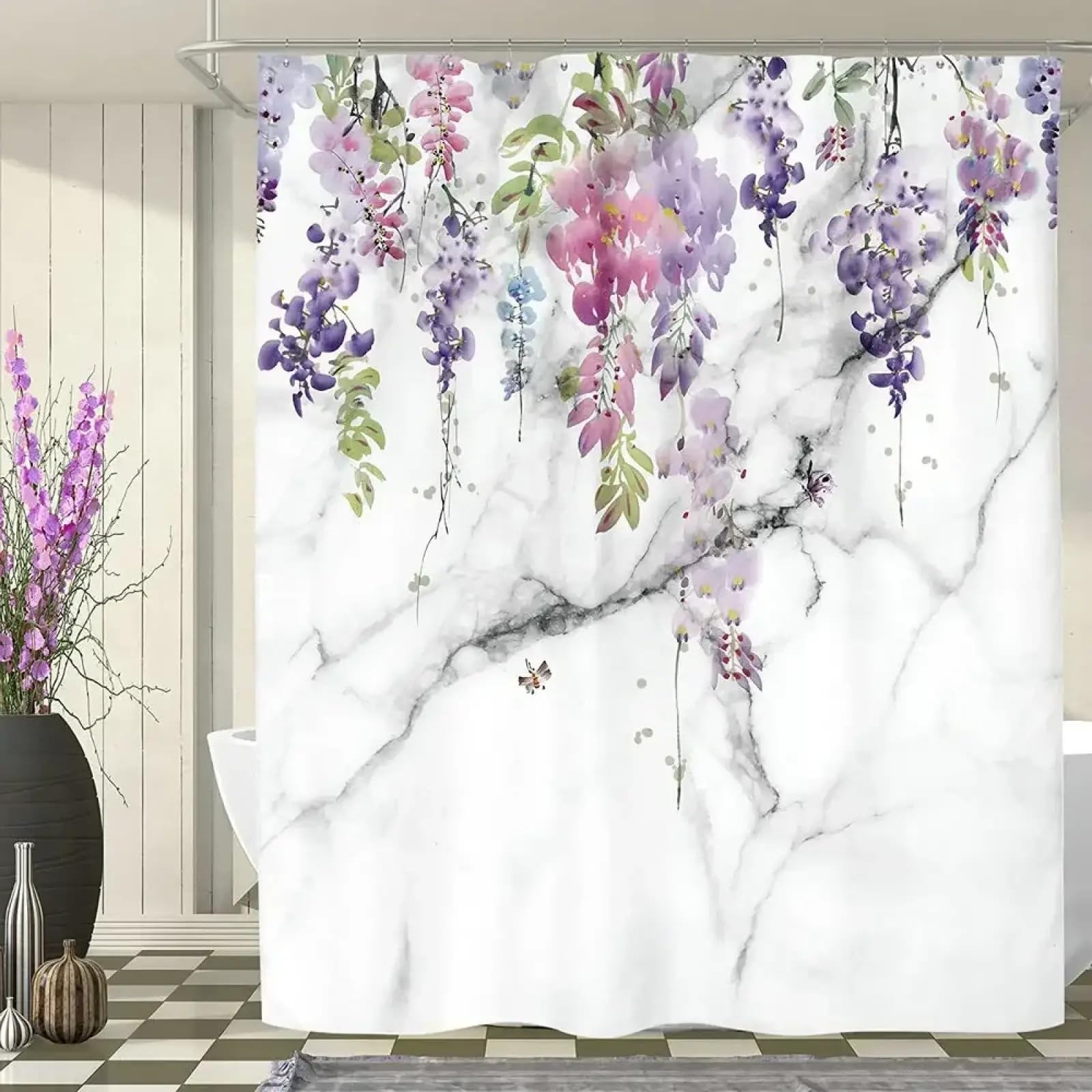 Rideau de douche fleur de glycine violette et mauve écran imperméable