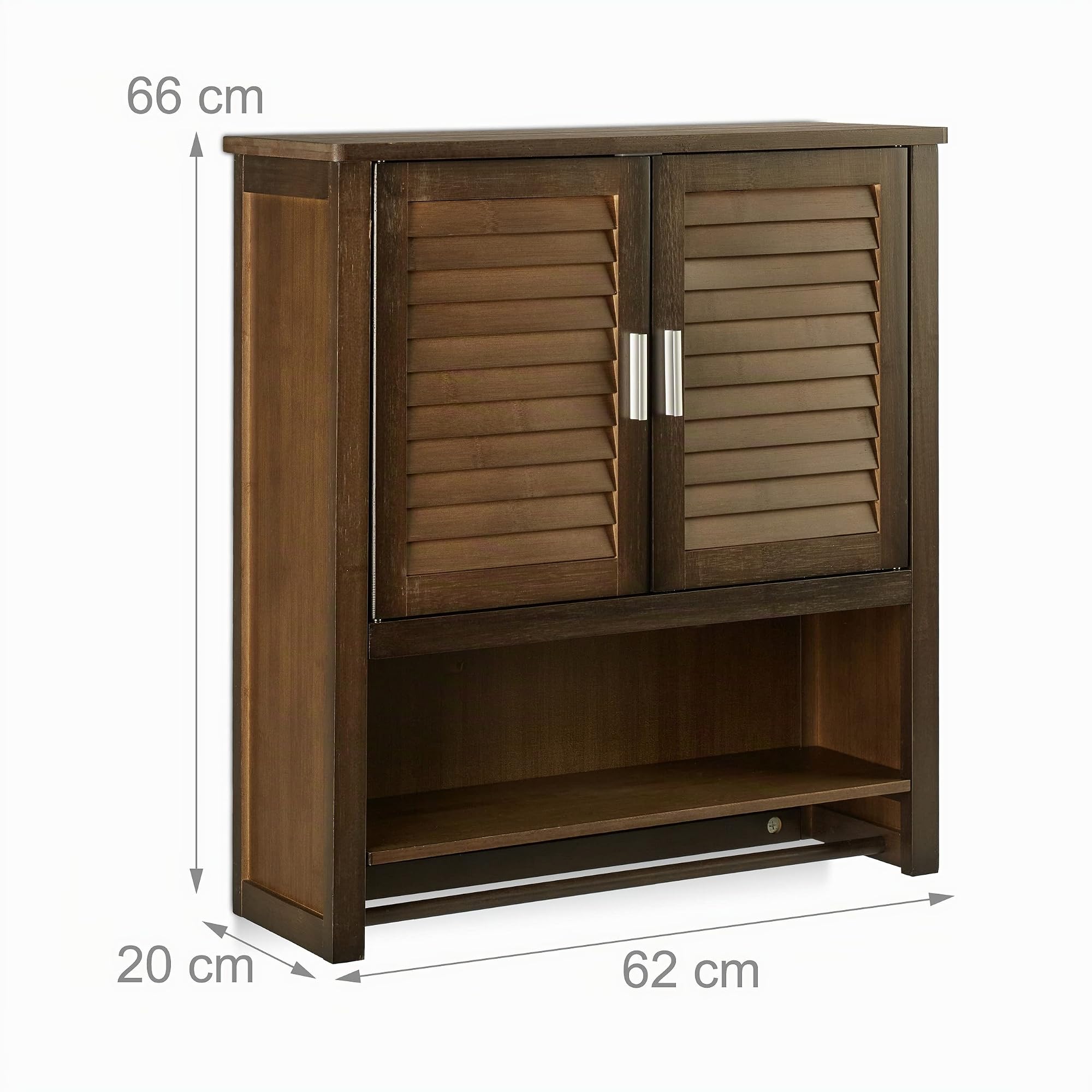 Relaxdays Mobile Pensile LAMELL, Armadietto con Portasciugamani, Mobiletto Bagno, Bambù, 66 x 62 x 20 cm, Marrone Scuro