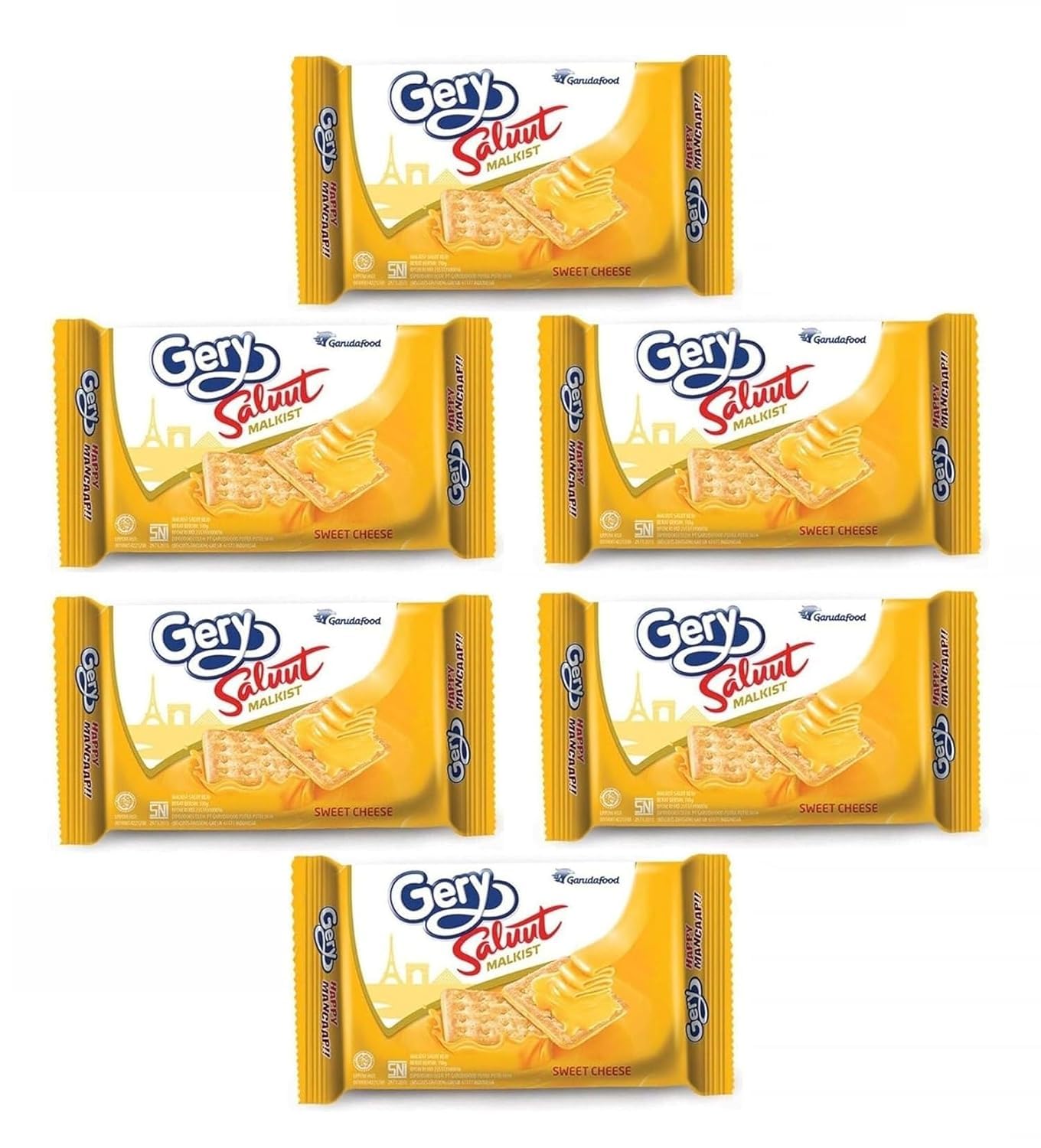 Gery Saluut Malkist Sweet Cheese Cracker Biscuits Creamy Melt In Your Mouth Sweet Cheese Filling Each 110gm (Pack Of 6) Imported
