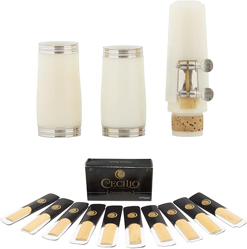 Miniatura 40 de Mendini ABS B Clarinete plano con 2 carriles, estuche, soporte, bolsillo, boquilla, 10 cañas y más, Verde