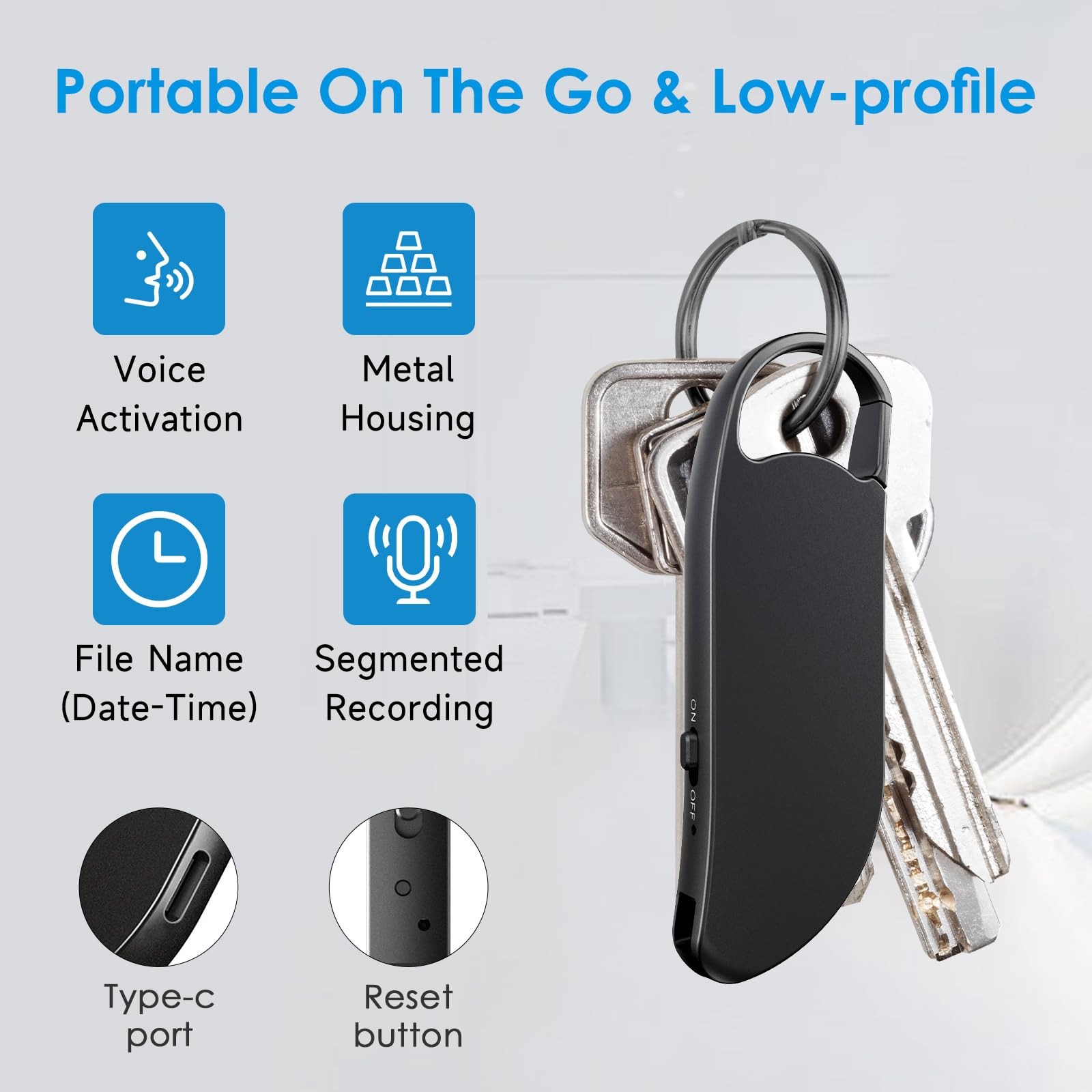 64GB Grabadora de Voz, Clooissr Grabadora Voz Digital 1536Kbps con Activada y Reducción de Ruido, Mini Grabadora de Voz Portátil para Clases Reuniones Entrevistas