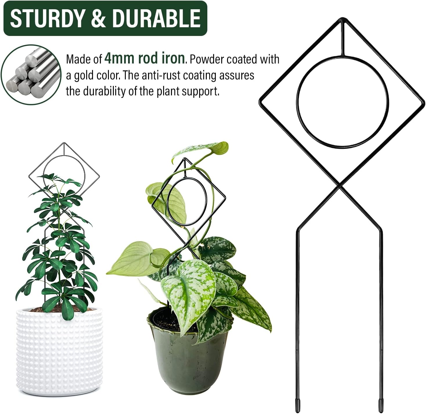 Metal Plant Support Stake for Indoor Climbing Plants, Pothos, Monstera, Philodendron and Vines, Plant Decor Accessories - Size: 17 x 7 (Boho, Black)