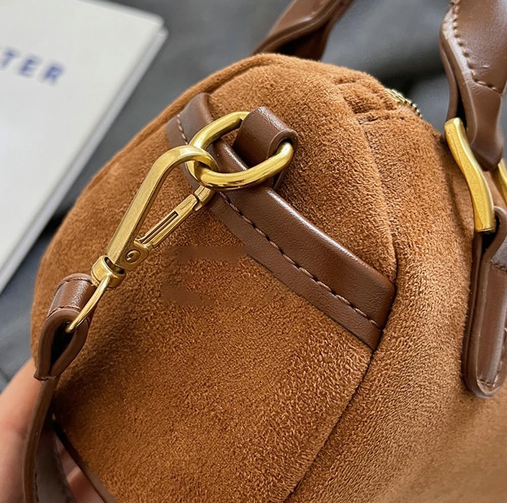 Slouchy Suede Boston Barrel Bag Women Corduroy Boho Satchels Shoulder Bag Crossbody Purse Mini Top-handle Tote Handbag
