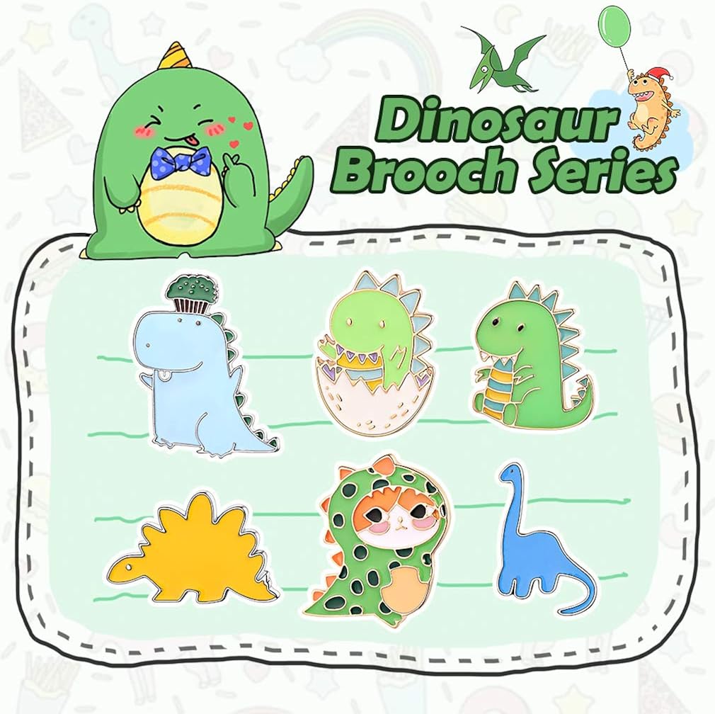 FaithHeart 6 Pieces Dinosaur Enamel Brooch Pin Set Party Cartoon Badges for Clothes Bags Backpacks - Lapel pins for Women Girls Clothes Decoration Jackets Accessory DIY Crafts Xmas Gift: Clothing, Shoes & Jewelry