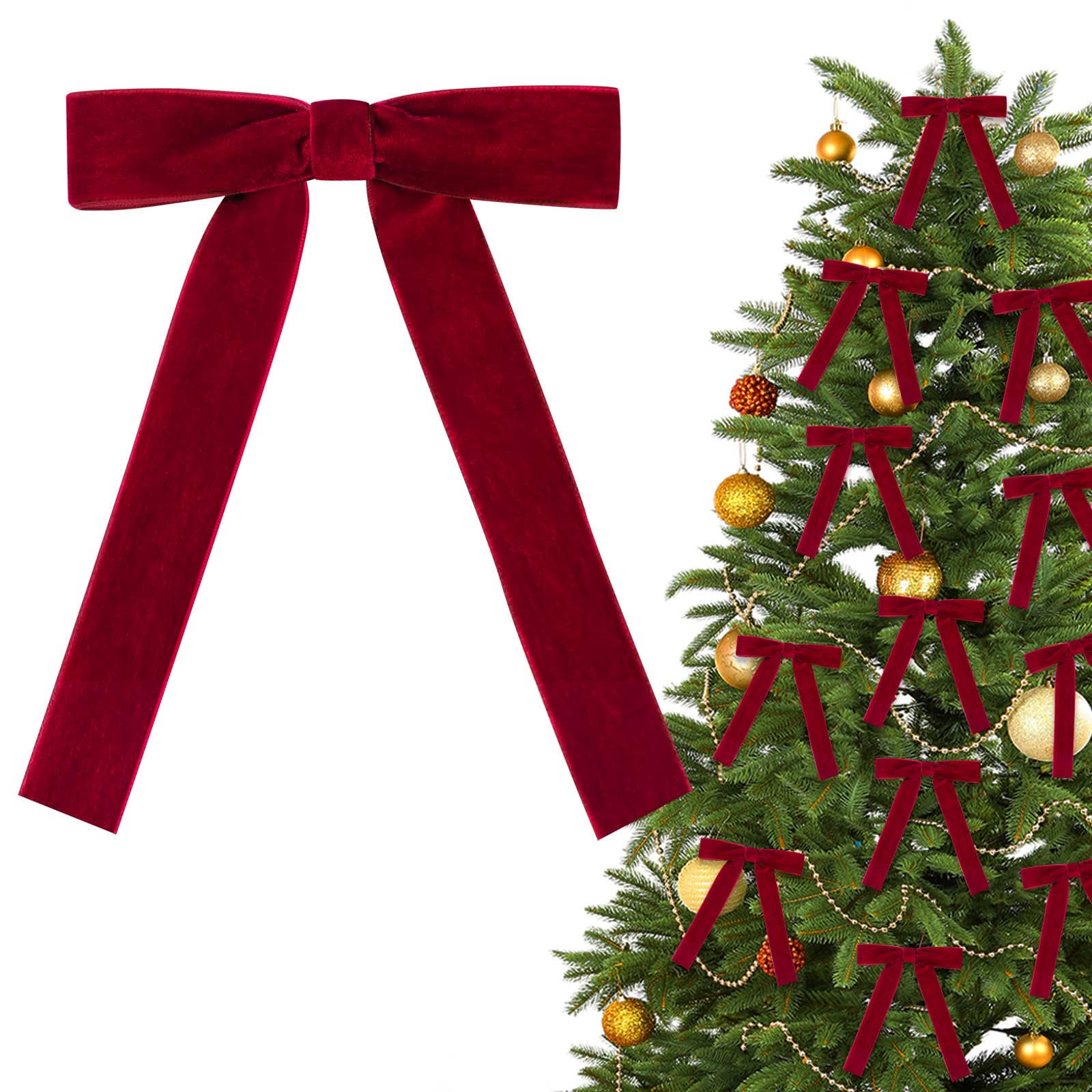 Shining She 30PCS Christmas Velvet Bows, 5 x 7in Christmas Tree Bow Ornaments, Christmas Tree Bow Ornaments, Velvet Bows with Twist Ties for Xmas Wreaths Garland Tree (Wine Red 1inch width)