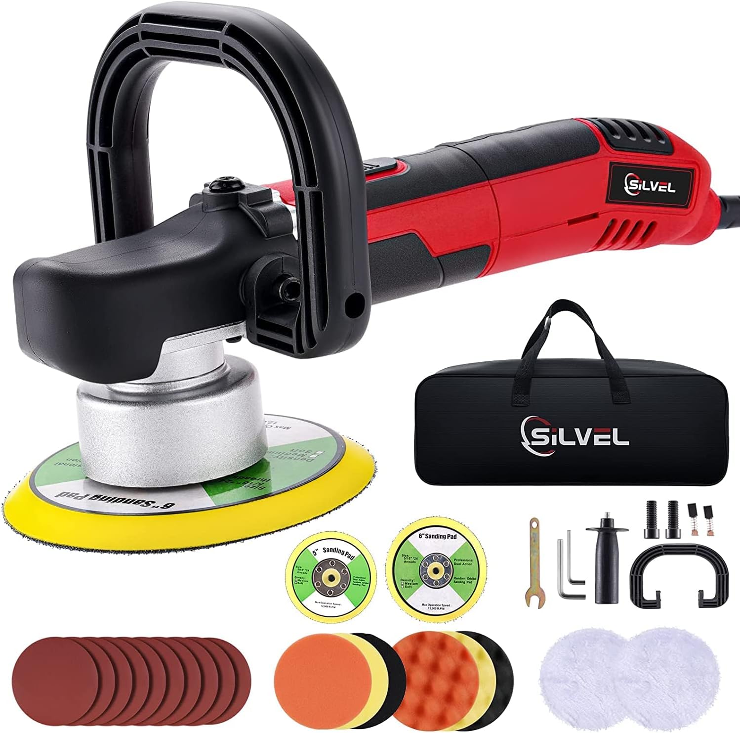 SILVEL Buffer Polisher, 6 inch Dual Action Buffer for Car Detailing, 6 Variable Speed Random Orbital Car Buffer Waxer Kit for Waxing, Buffing, Polishing