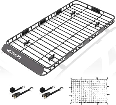 WILDROAD Rooftop Cargo Carrier Combo Roof Rack Cargo Basket 84" x 39" x 4"