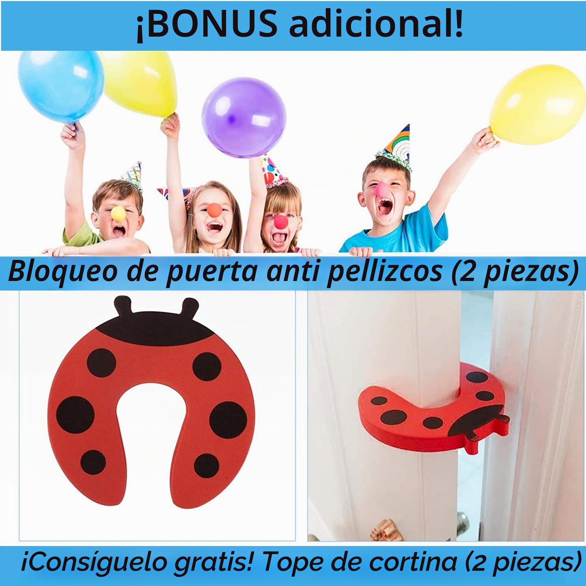 Seguridad ventana infantil: [x6 piezas] | Estándar EU | Sin taladrar | Albañilero, bloqueo de puerta, cerradura de nevera, cajón | Incluye 4 protectores de dedos