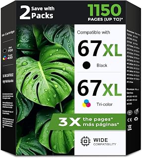 67XL Ink Cartridges Black/Color Combo Pack Replacement for HP 67 XL HP67XL | 67 Ink Cartridge for 2855e 2700 2700e 4100 6400 4155e 2755e 2752e 4100e 6458 6455e 4152 6055e 6052e 4152e 2742e 6400e(2 Pack)