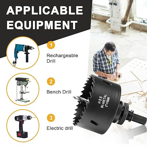 Vista 197 de Sierra perforadora de 2 3/4" (70 mm) para madera y plástico, broca de núcleo de cortador de agujeros bimetálico HSS para paneles de yeso, tableros