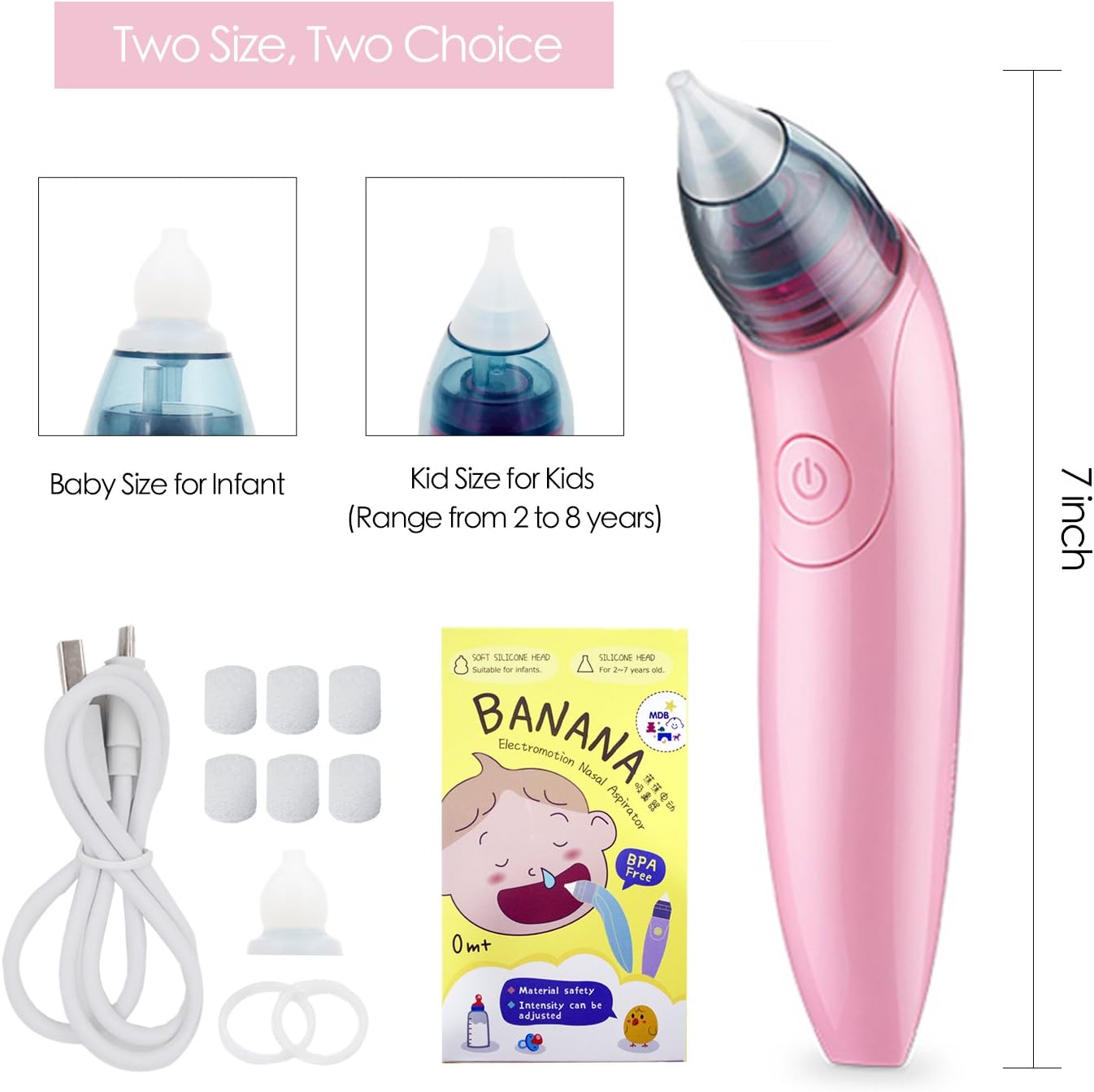 Zikke Baby Nasal Aspirator Nose Cleaner with 2 Sizes of SILICONE Tips Easy Safe Comfortable Application BPA Free for Block nose Running nose Snot Sucker for Newborns and Toddlers